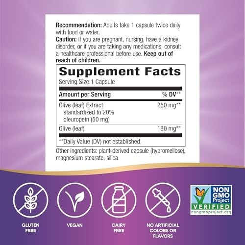Nature’s Way Olive Leaf, Premium Extract, Supports Heart Health*, 20% Oleuropein