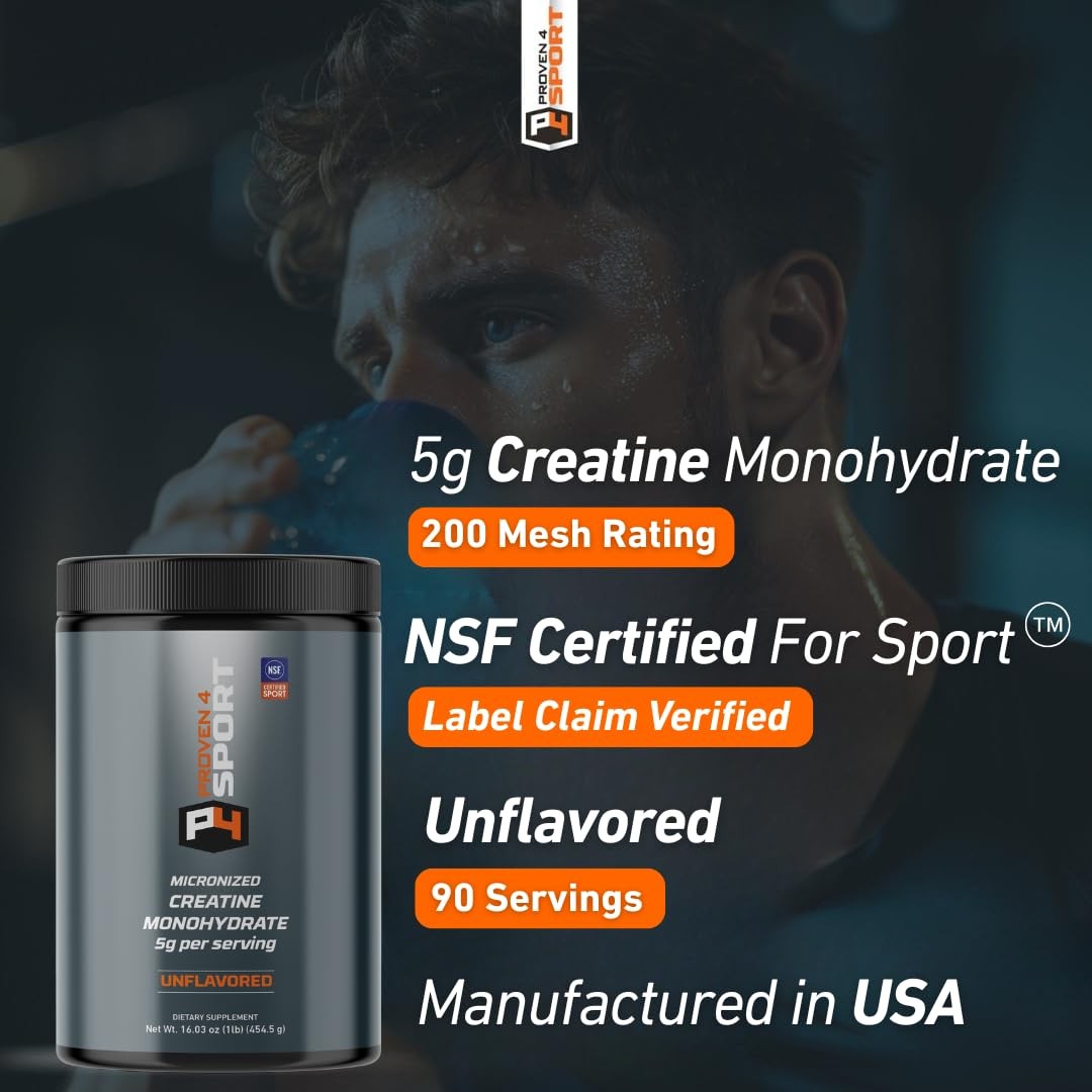 Proven4 Creatine Monohydrate – NSF Certified for Sport® – 5g Micronized Powde…