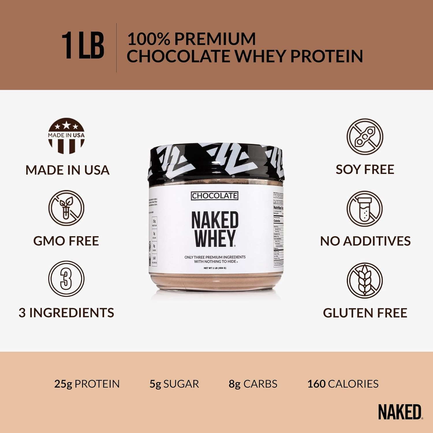 NAKED Chocolate Whey 1LB – All Natural Grass Fed 1 Pound (Pack of 1)