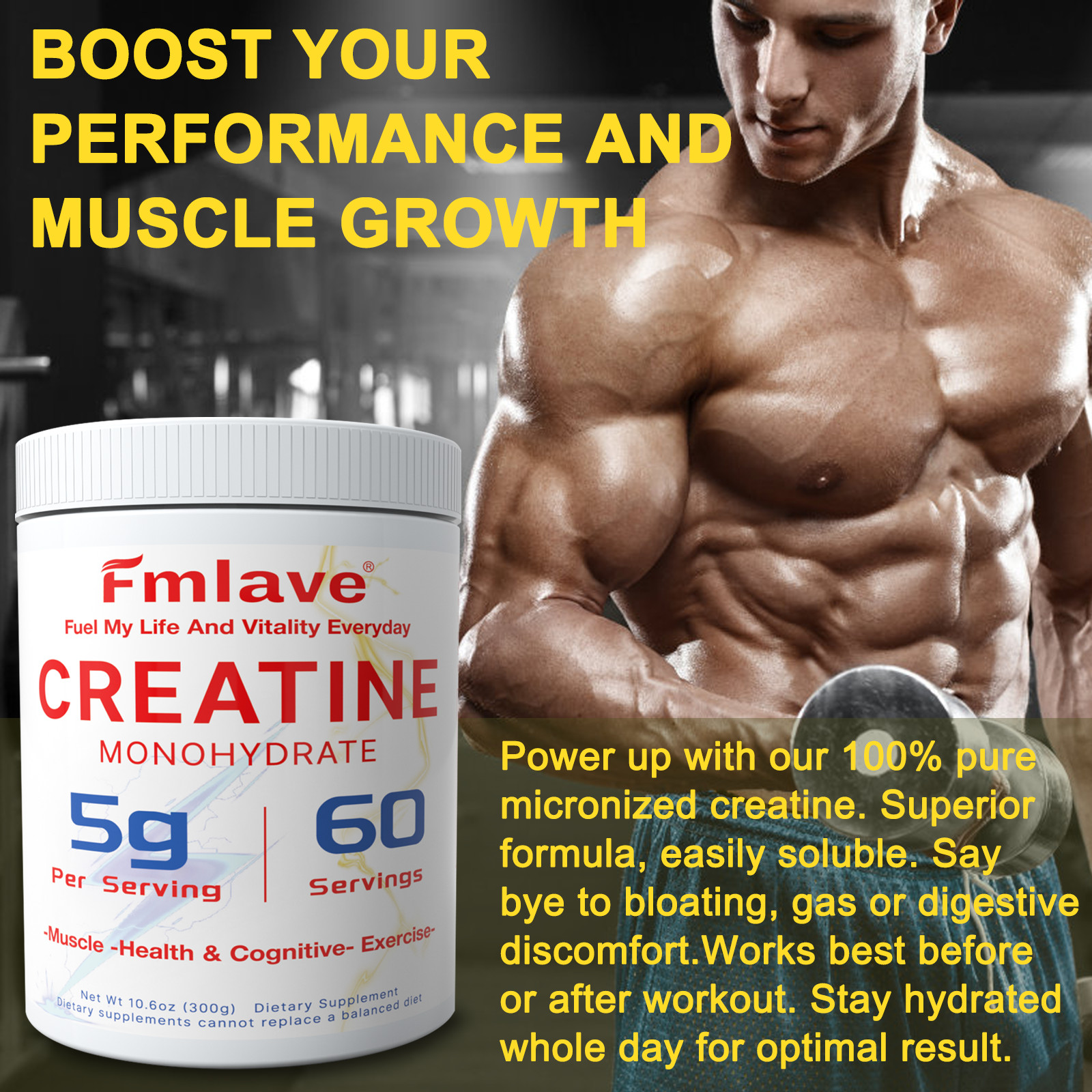 Micronized Creatine Monohydrate Powder 600g, 120 Servings, Unflavored Creatine