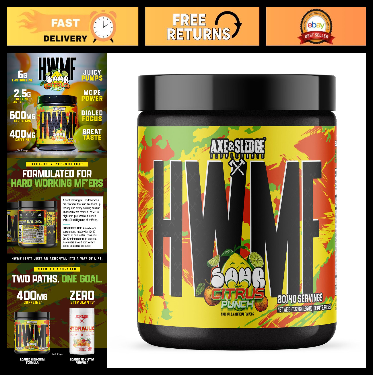 High Stim Pre-Workout Powder 400mg Caffeine | Citrulline, Beta Alanine, Energy B