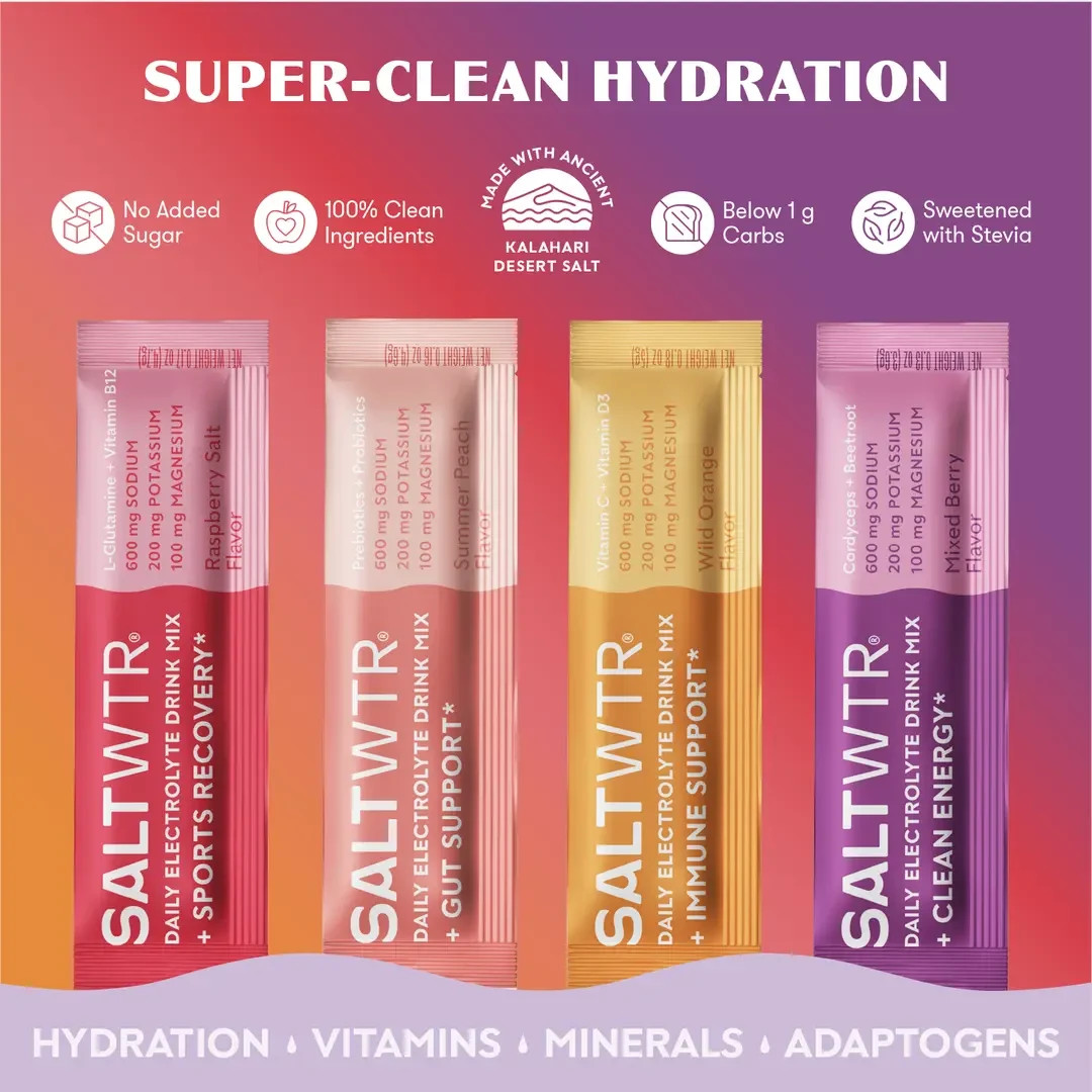SaltWTR Functional Electrolyte Hydration Drink Mix – Sports Recovery 30 Pack