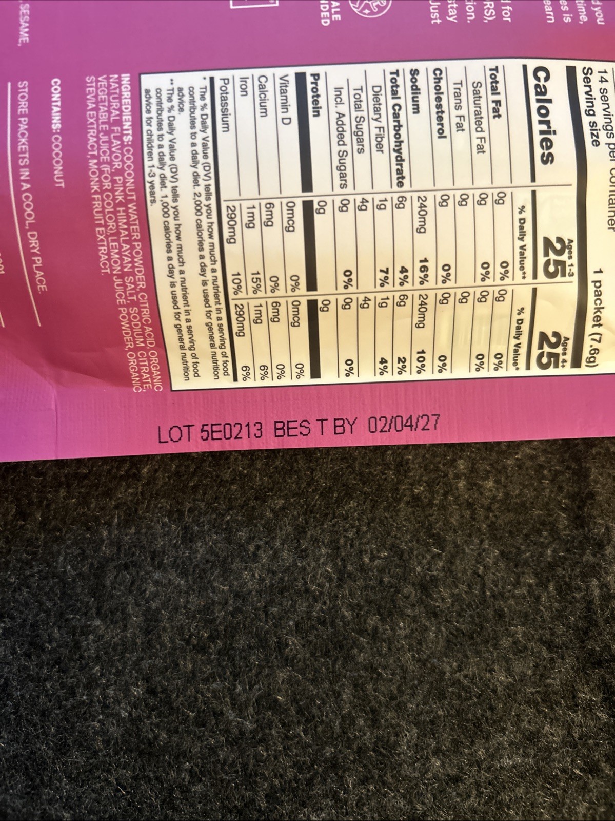 Cure Hydration Kids Electrolyte Drink Mix Fruit Punch 14 Pack 02/04/27