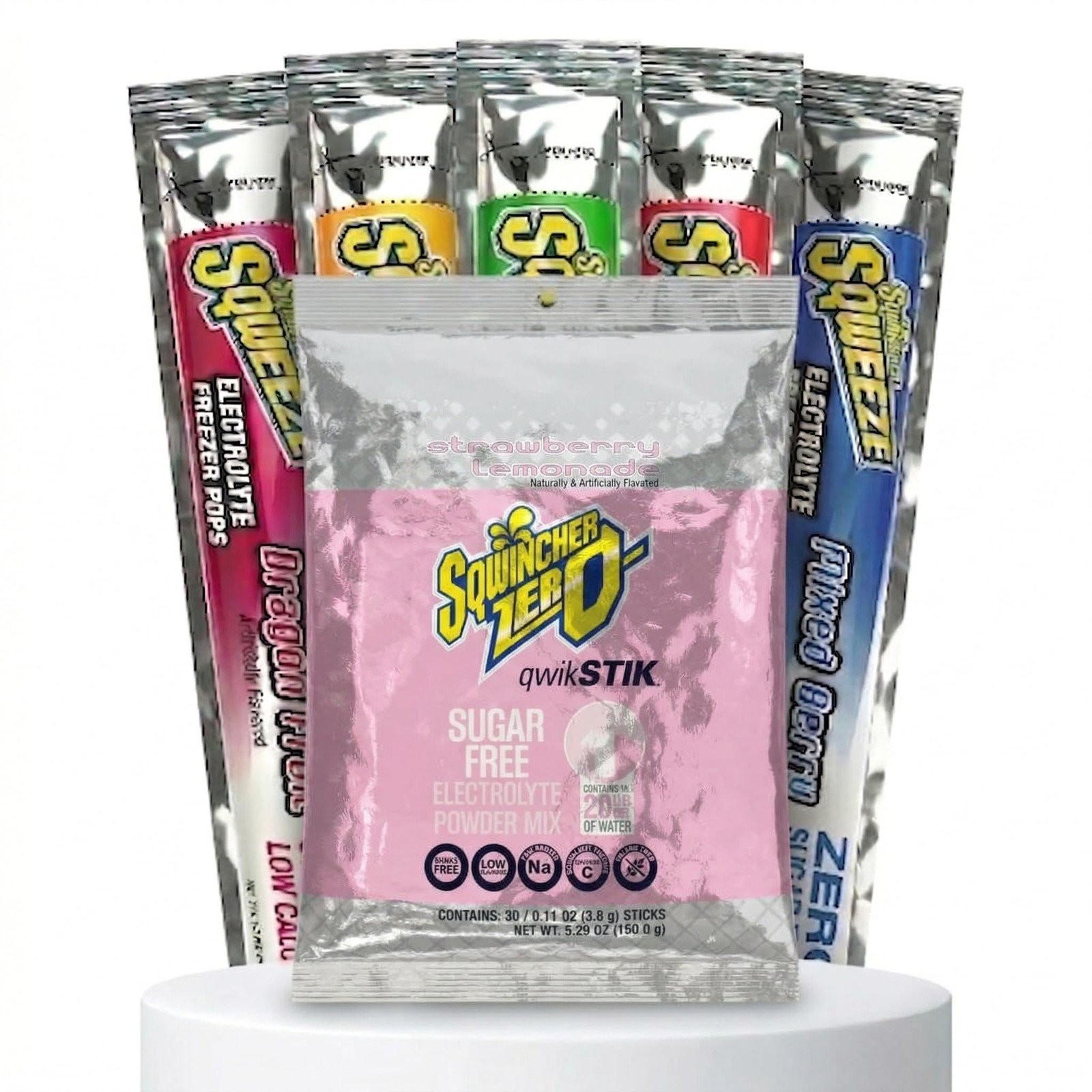 Sqwincher Bundle: (50) Strawberry Lemonade Zero Qwik Stiks (20oz Yield) &…
