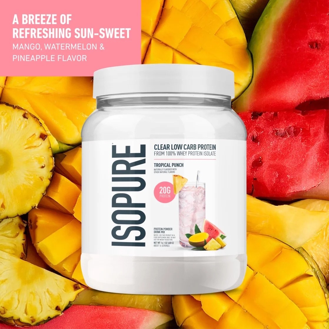Isopure Clear Low Carb 100% Whey Protein Isolate Powder, Tropical Punch, 20g Pro