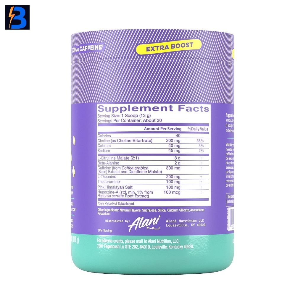 Alani Nu Pre Workout+ Powder – Frozen Lemonade, 13.7oz, Exp. 11/27