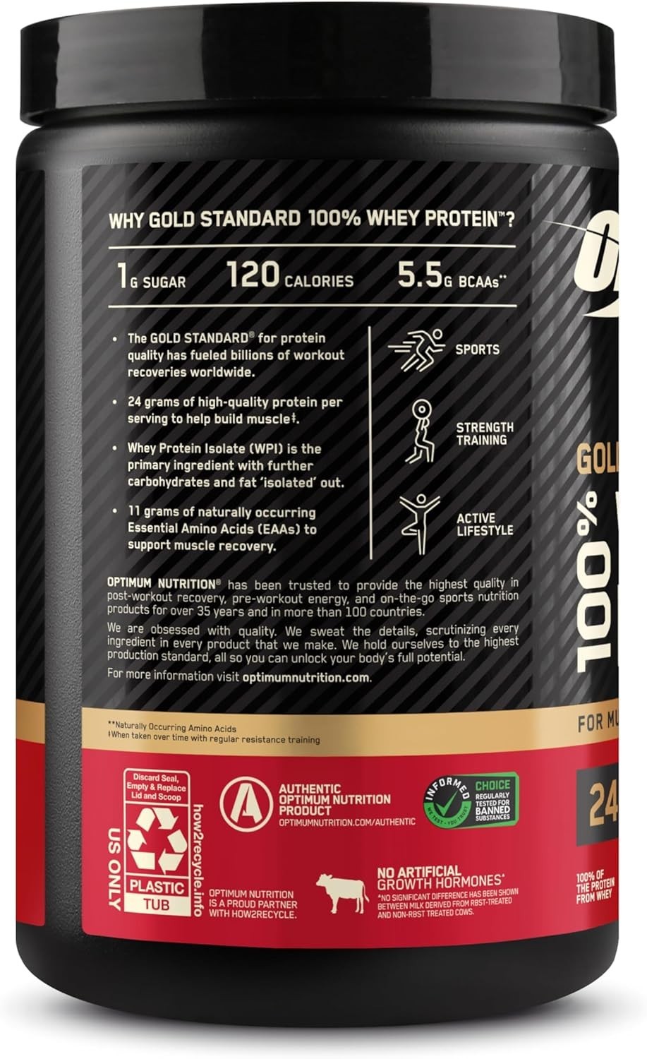 Optimum Nutrition Gold Standard 100% Whey Protein Powder Vanilla Ice Cream 10 Se