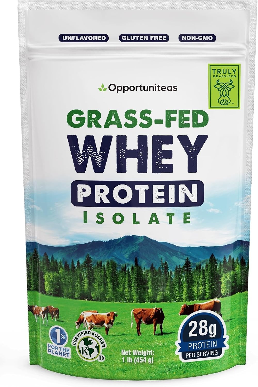 Grass Fed Whey Protein Isolate Powder Unflavored 28g Protein 1lb Hormone-Free