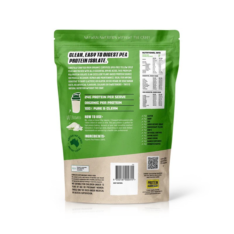 New Protein Supplies Australia Pea Protein Isolate Unflavoured 500g