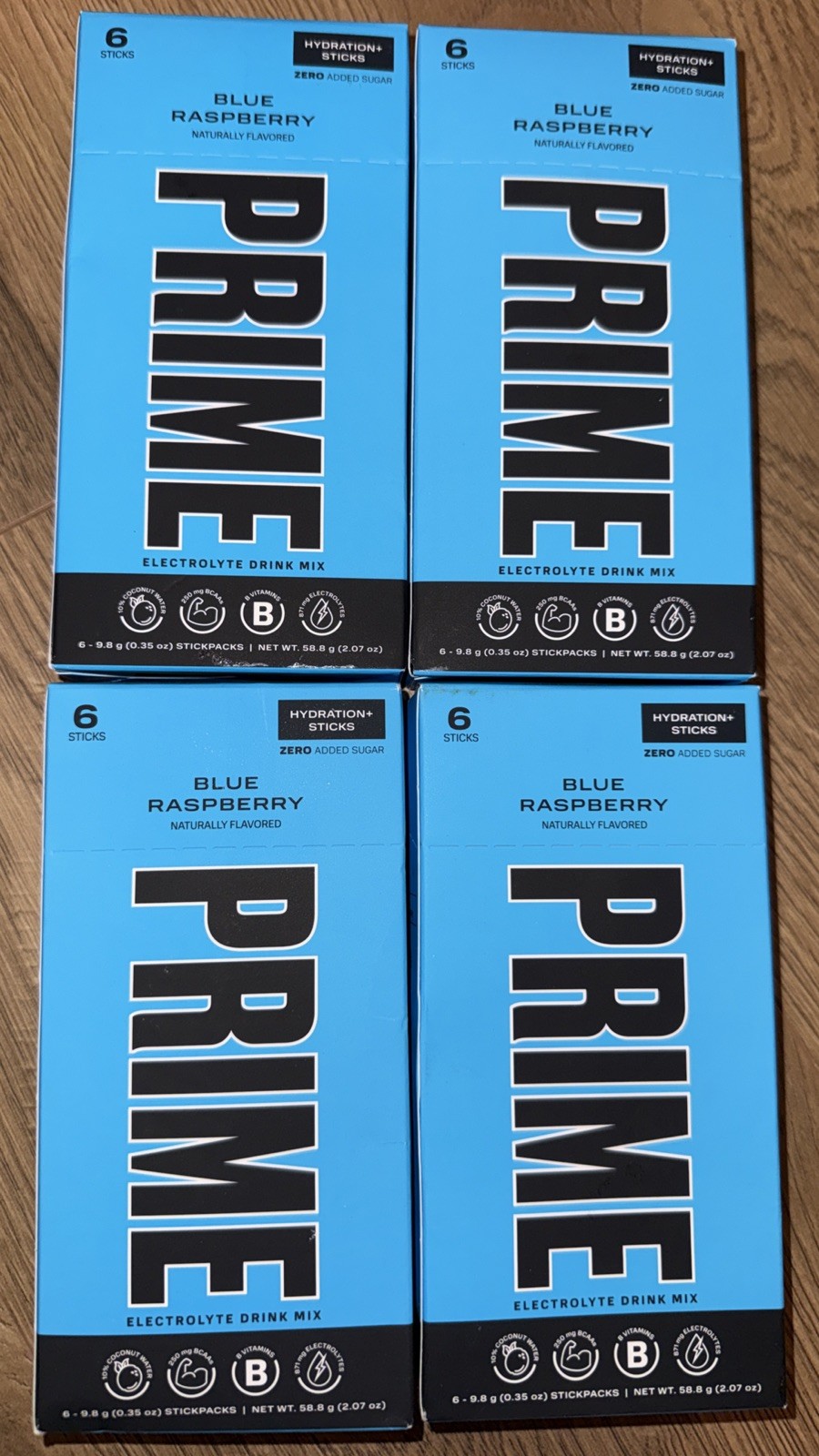 PRIME HYDRATION 6 Sticks 4 Boxes Blue Raspberry 24 Total ELECTROLYTE DRINK MIX