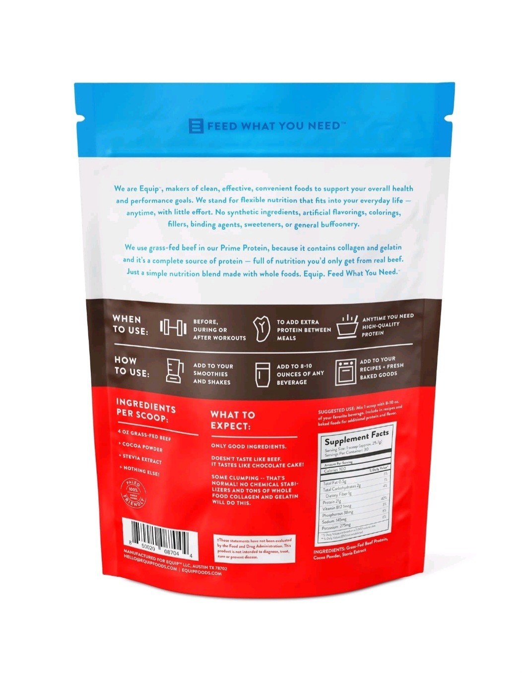 Equip Foods Prime Protein Powder Clean, Grass Fed Beef Protein Powder FREE SHIPG