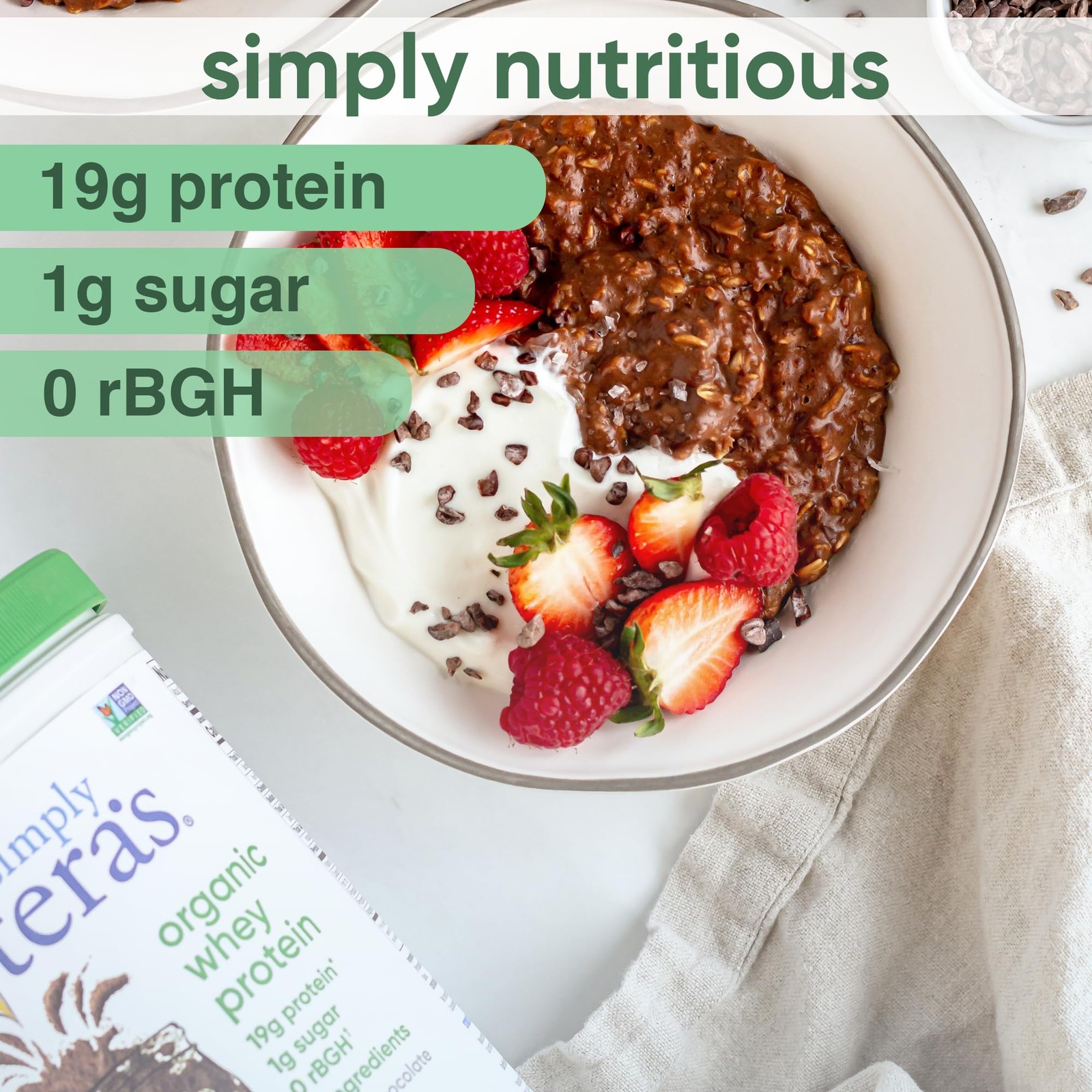 Simply Tera’s Organic Grass-Fed Whey Protein Powder, Dark Chocolate, 12 oz