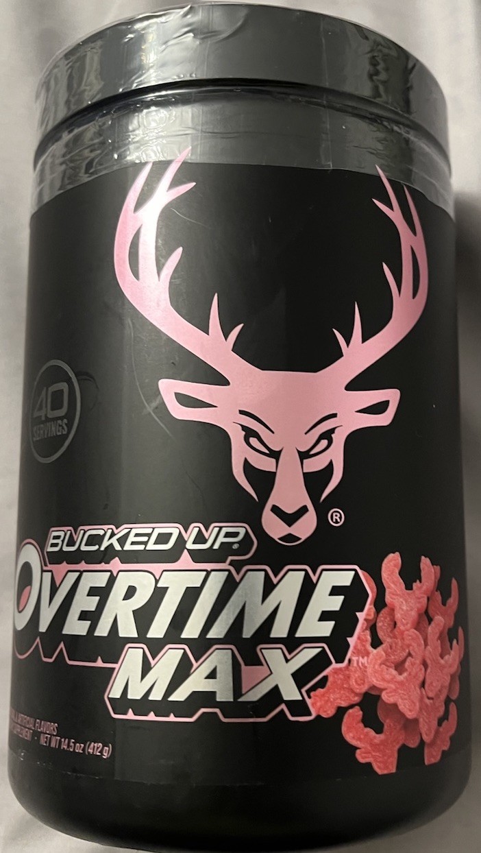 BUCKED UP OVERTIME MAX PRE-WORKOUT STRAWBERRY SUPER SETS 40 SERVINGS -EXP. 08/27