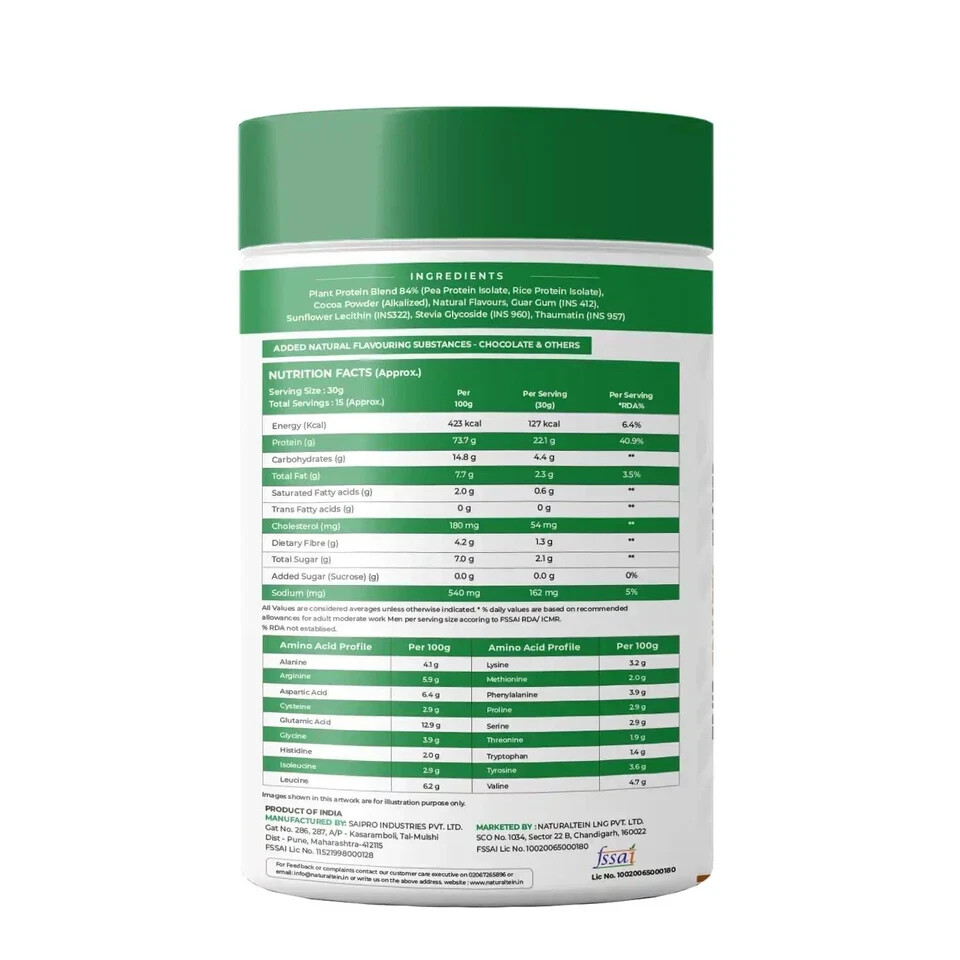 NATURALTEIN – Vegan Plant (Rice & Pea) Based Protein Powder – Chocolate Flavour