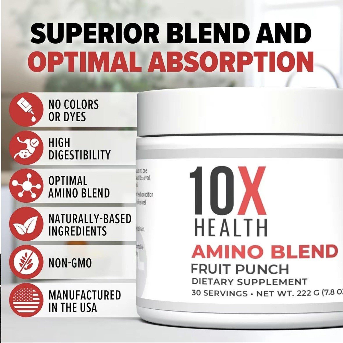 10X Amino Blend – Fruit Punch EAA + BCAA Powder