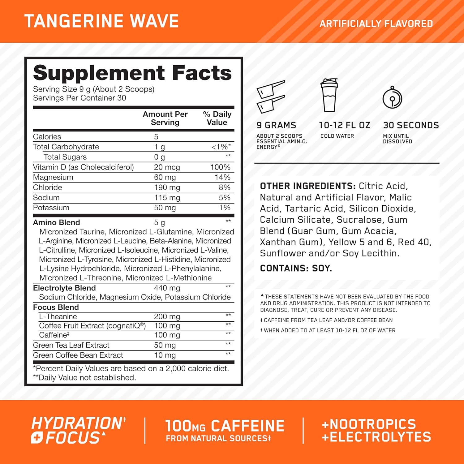Amino Energy Powder plus Hydration, with BCAA, Electrolytes, and Caffeine, Tang