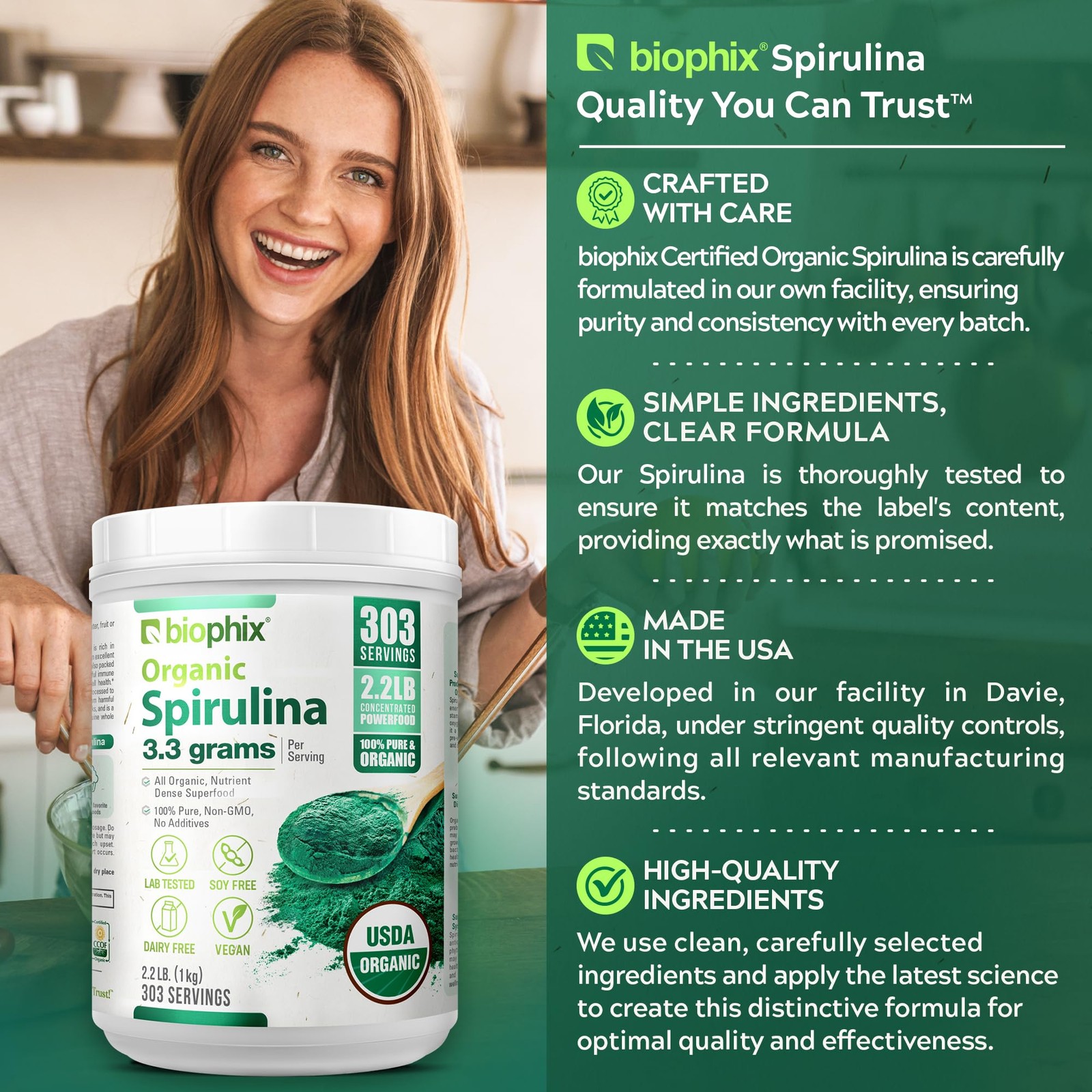 biophix Organic Spirulina Powder, 2.2 Lbs 100% Pure 35.2 Ounce (Pack of 1)