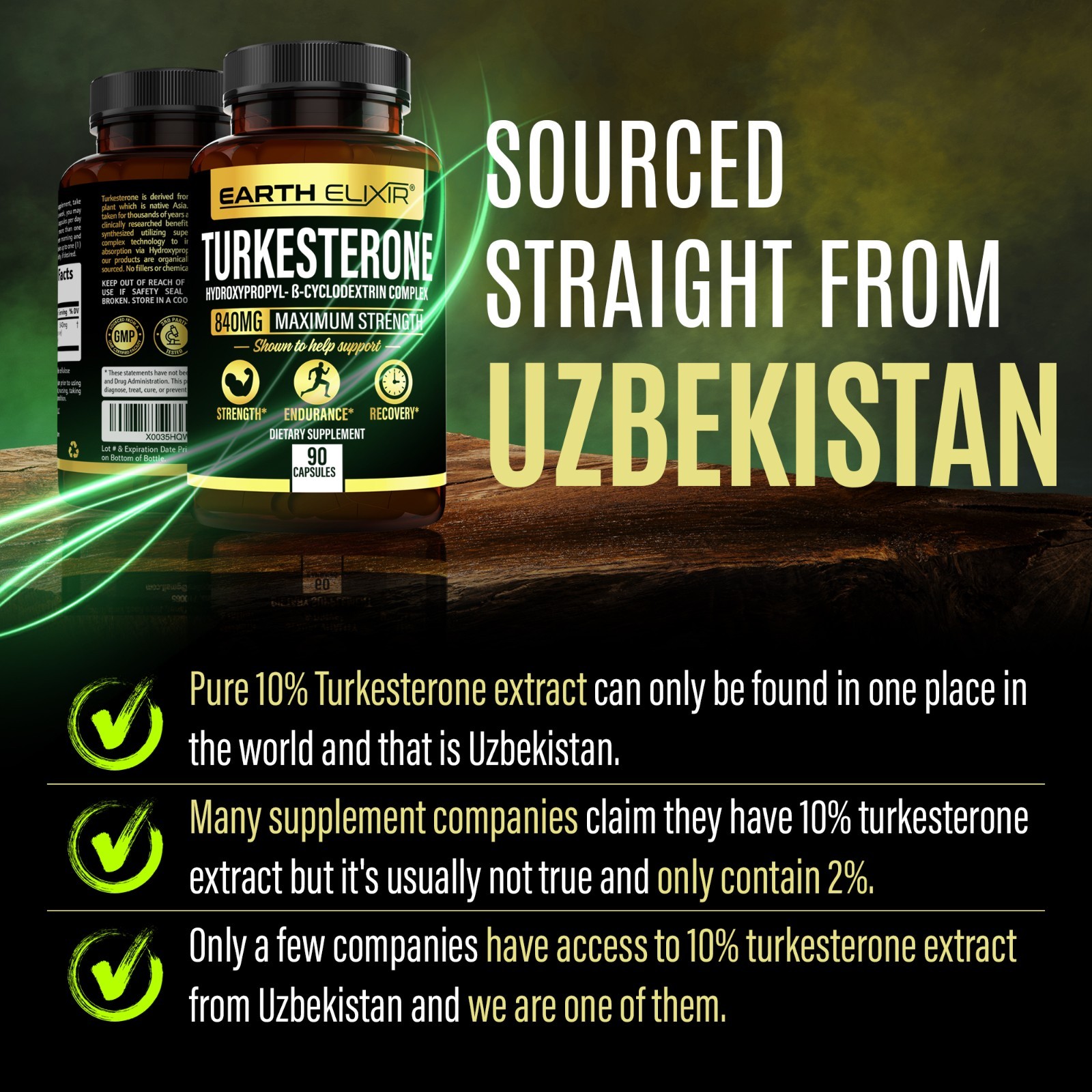 Earth Elixir Turkesterone 840 mg (90 Capsules) Std. to 10%,