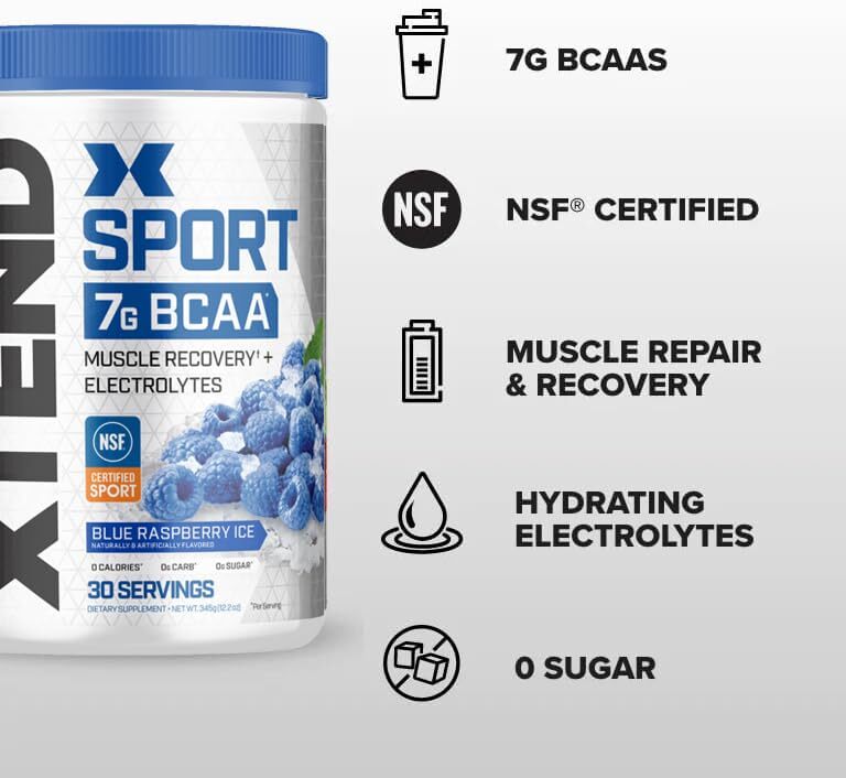 XTEND BCAA Powder Blue Raspberry Ice 30 Servings Sugar Free Muscle Recovery