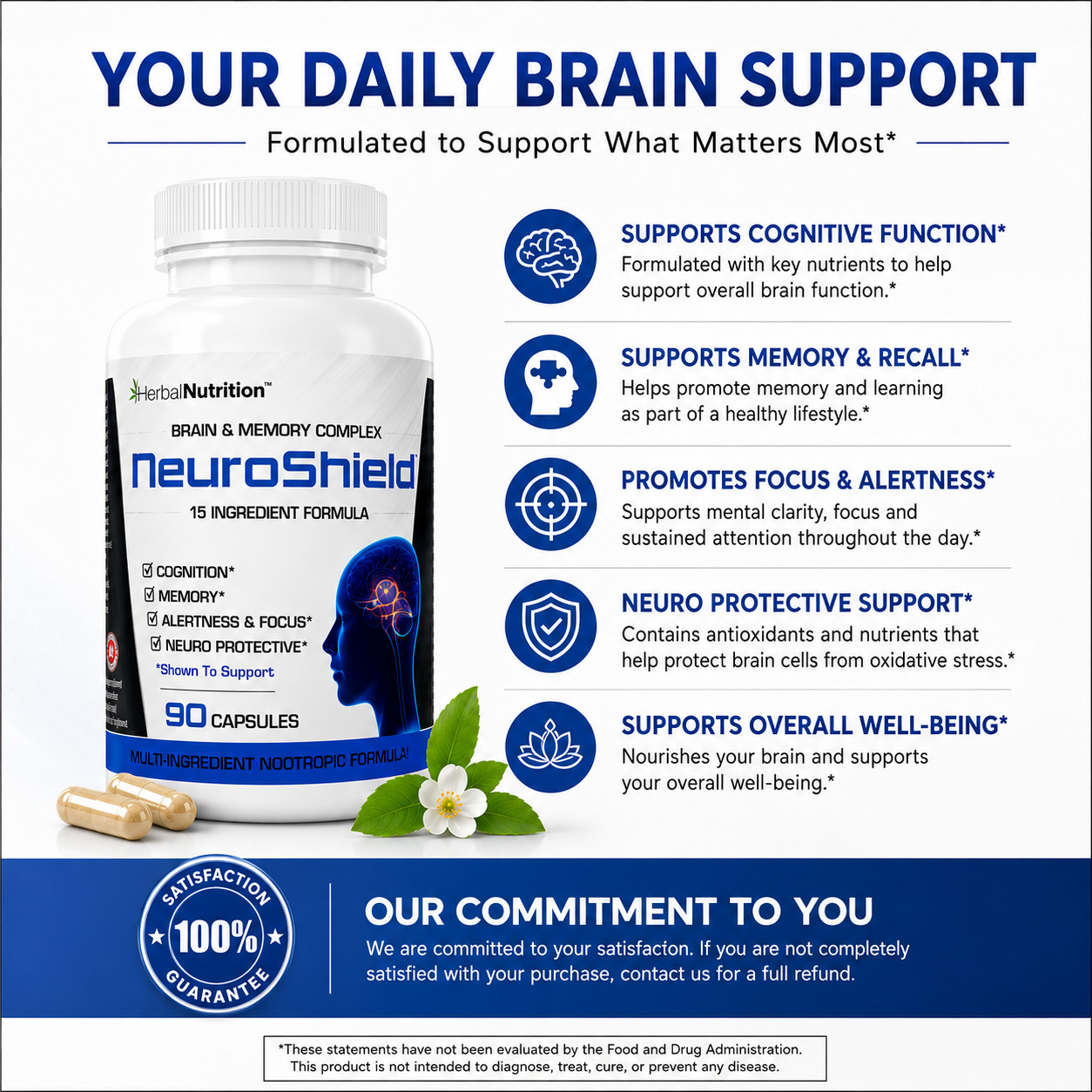 Brain Booster Supplement Memory, Focus, Bacopa, Huperzine & More 90 Caps 3 Pack