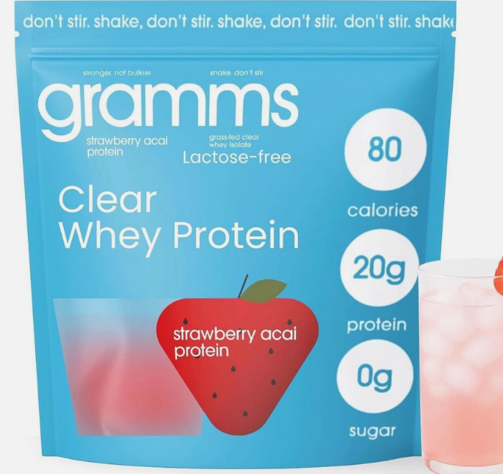 gramms Strawberry Acai Clear Whey Isolate Protein Powder Lactose-Free 455g
