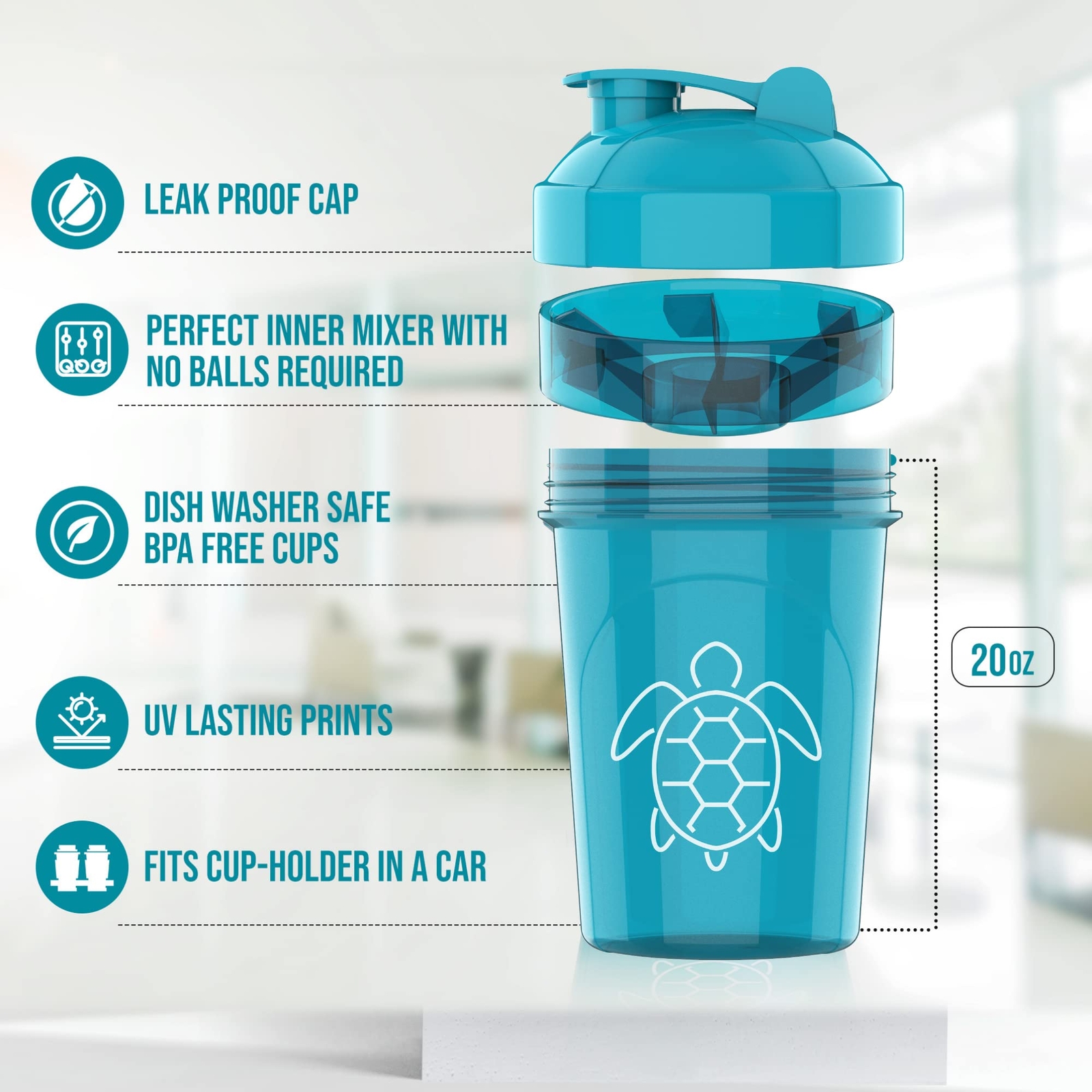 [5 PACK Protein Shaker Bottles for Protein Mixes | Extra Mixing Grid | 20 oz