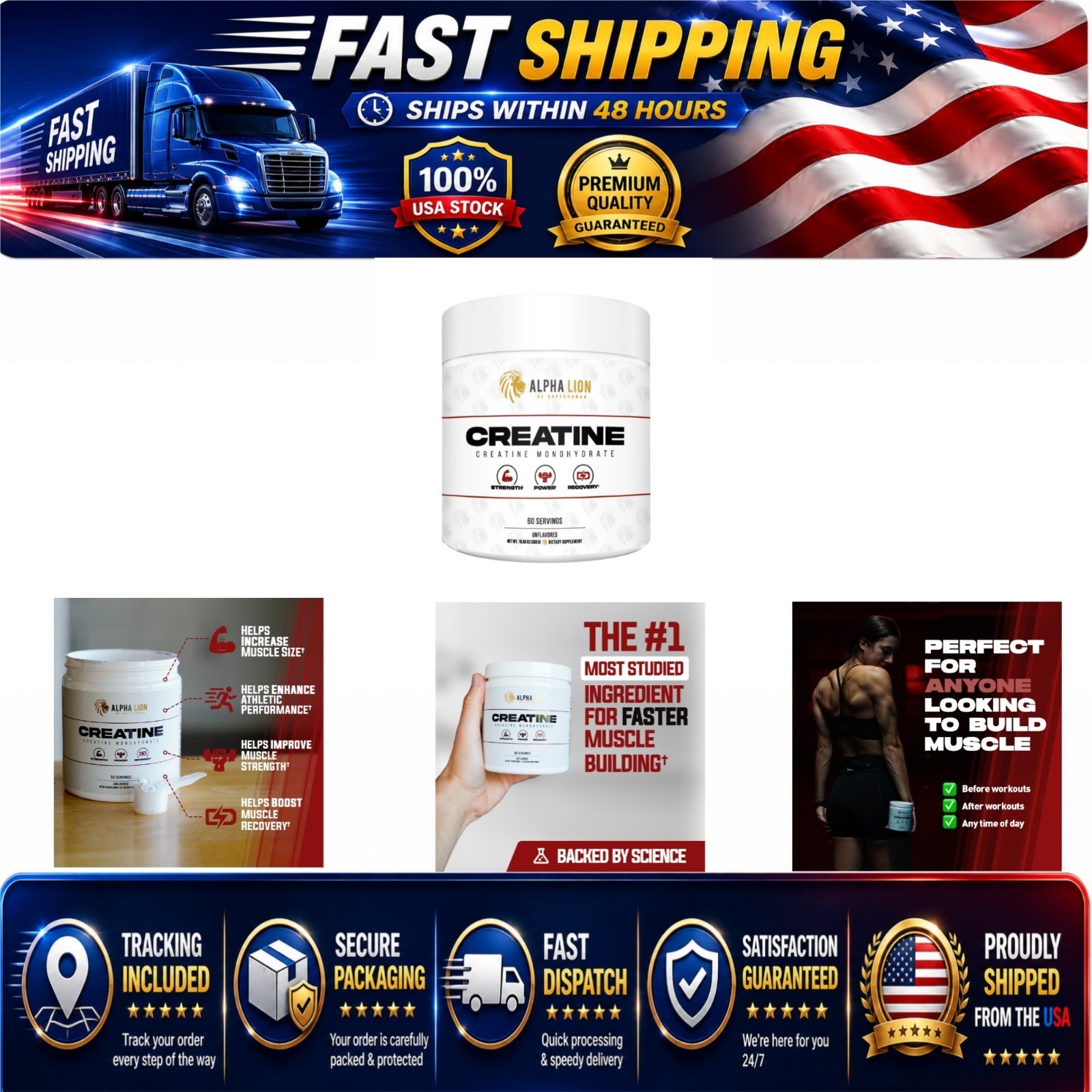 ALPHA LION Creatine Monohydrate Powder 5000mg – Muscle Strength & Power