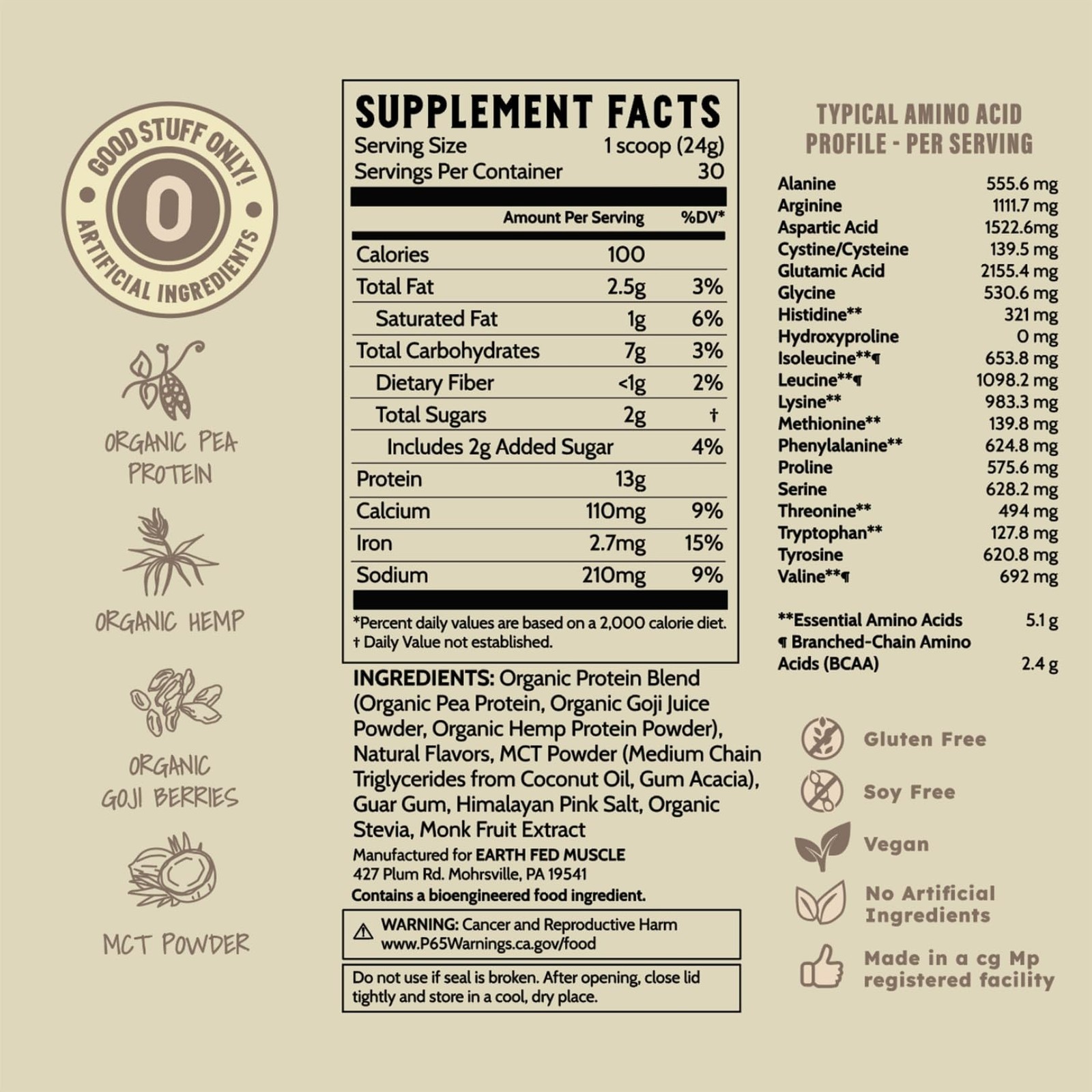 Earth Fed Muscle Organic Plant Protein Powder – 1.59 Pound (Pack of 1)