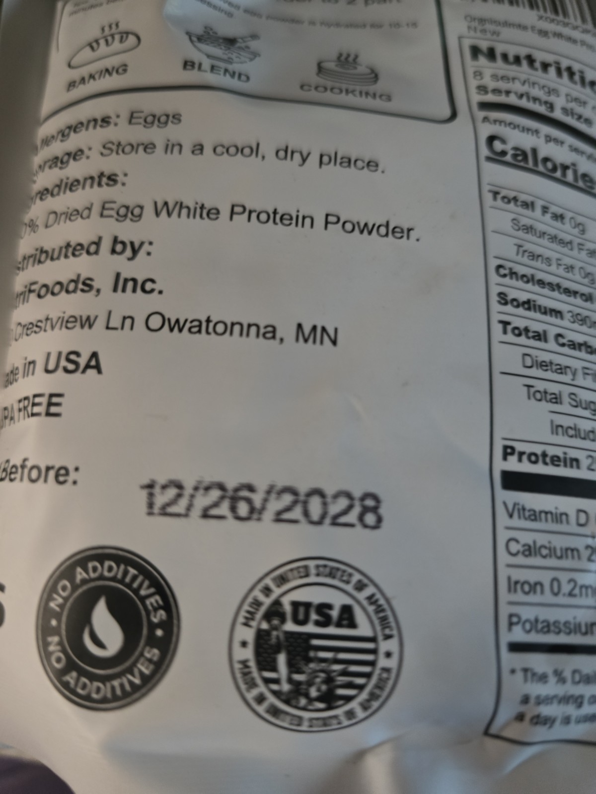 Orgnisulmte Egg White Protein Powder 8 oz Pasteurized Dried Egg Whites 12/28