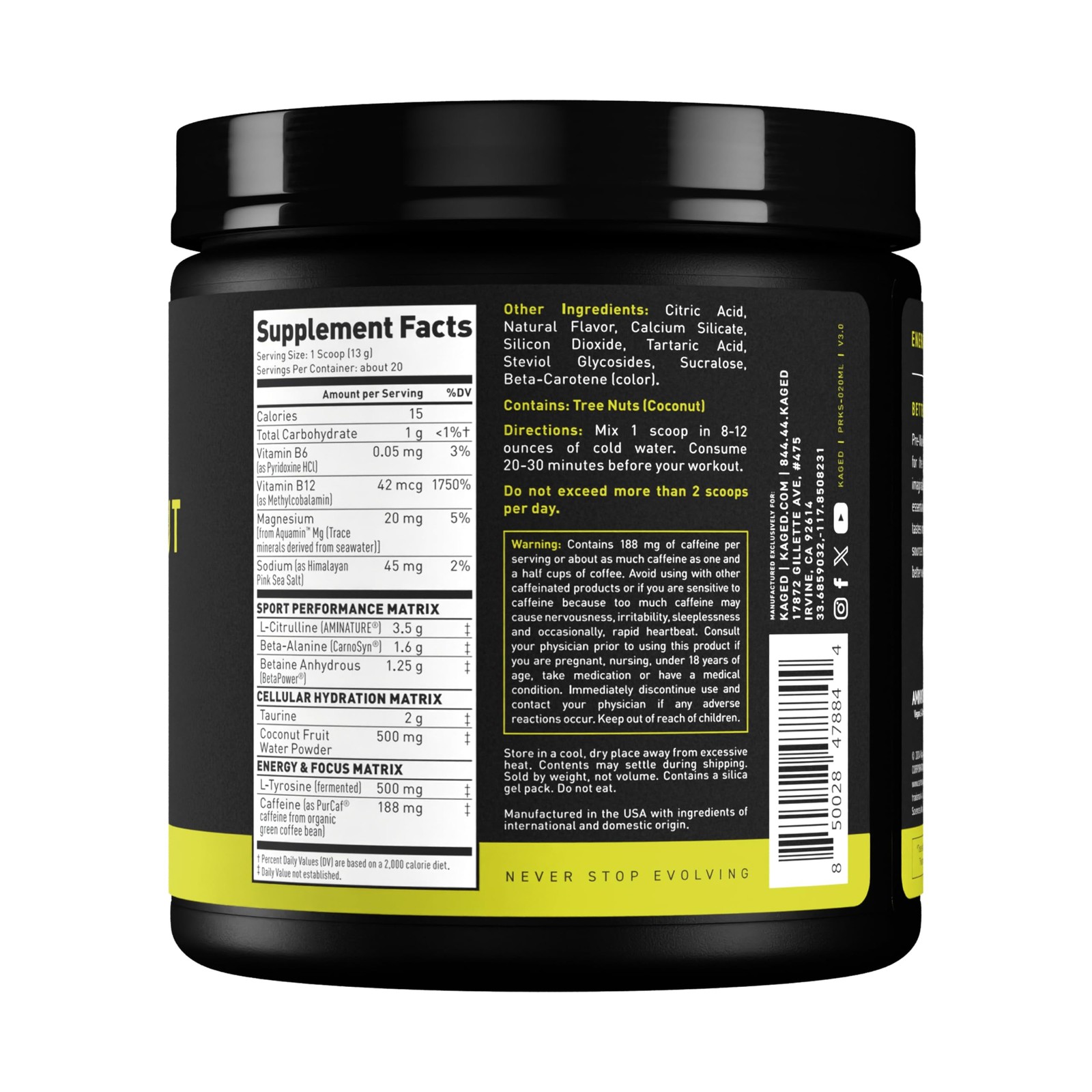 Kaged Sport Pre Workout Powder for Men & Women, Mango Lime, Sport Certified,