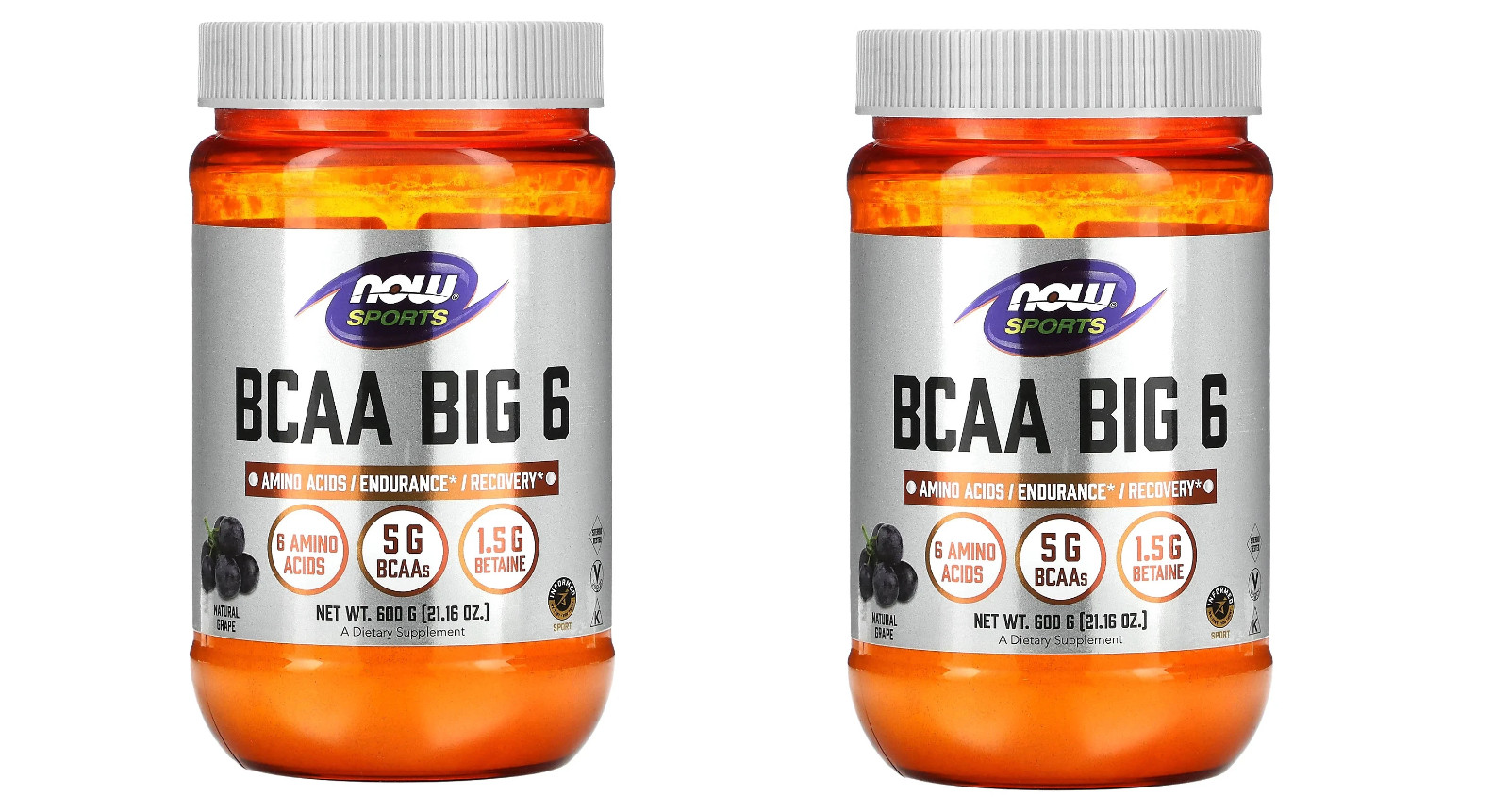 Now Foods Sports BCAA Big 6 Natural Grape Flavor 21 16 oz ****2 pack******