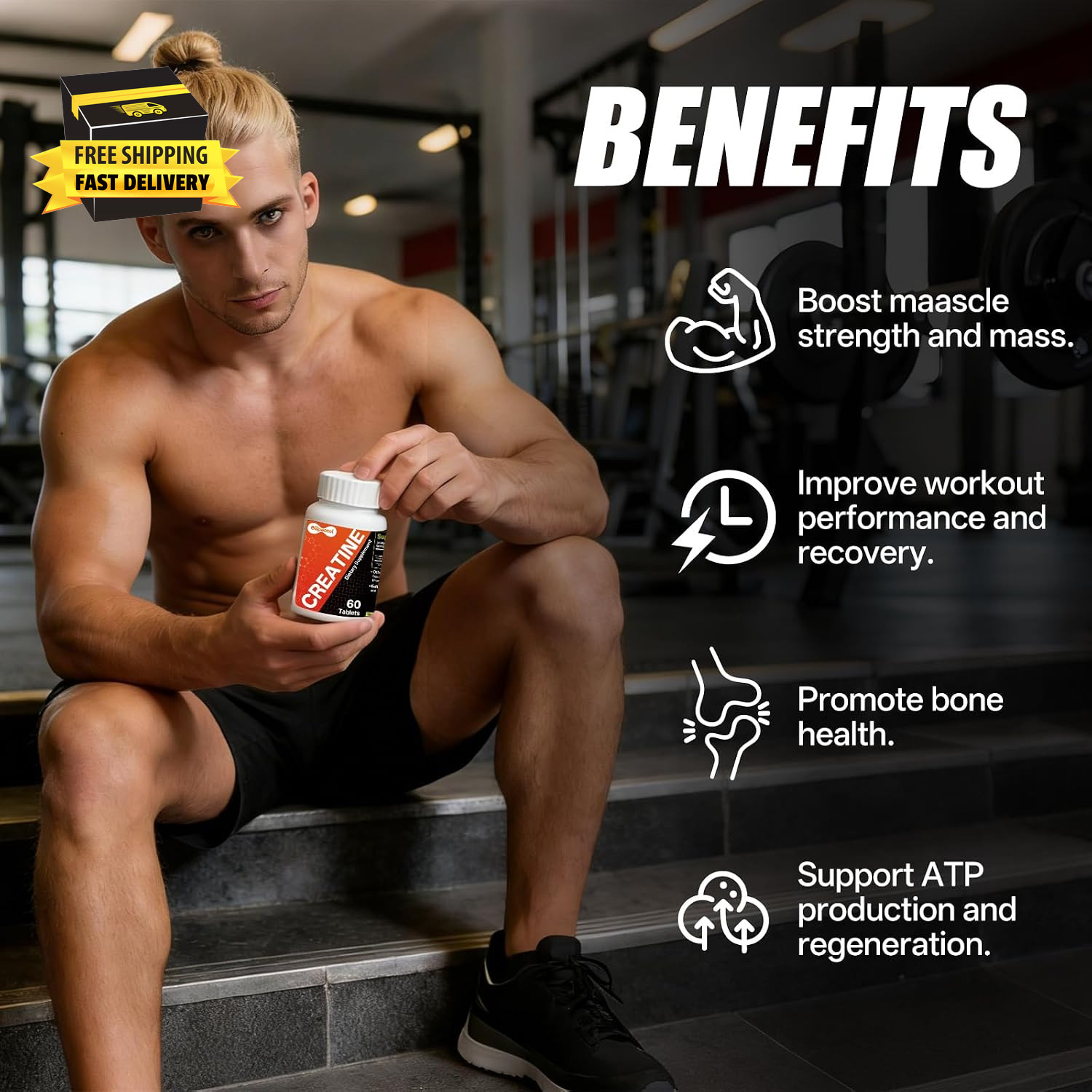 Creatine Monohydrate Chewable Tablets – 3.6G Creatine per Serving (3 Tablets), S