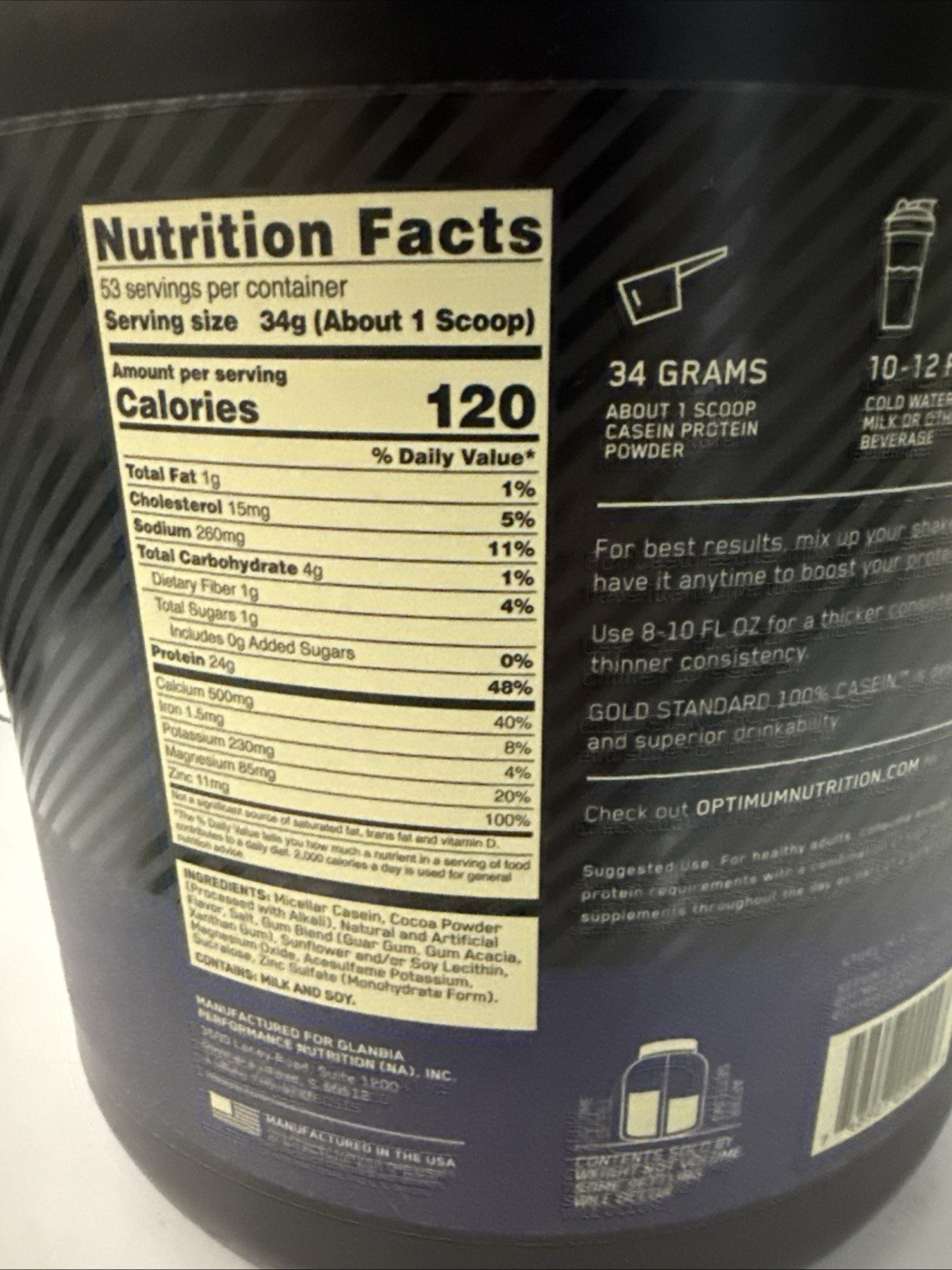 Optimum Nutrition 100% Casein Chocolate Supreme Protein Powder