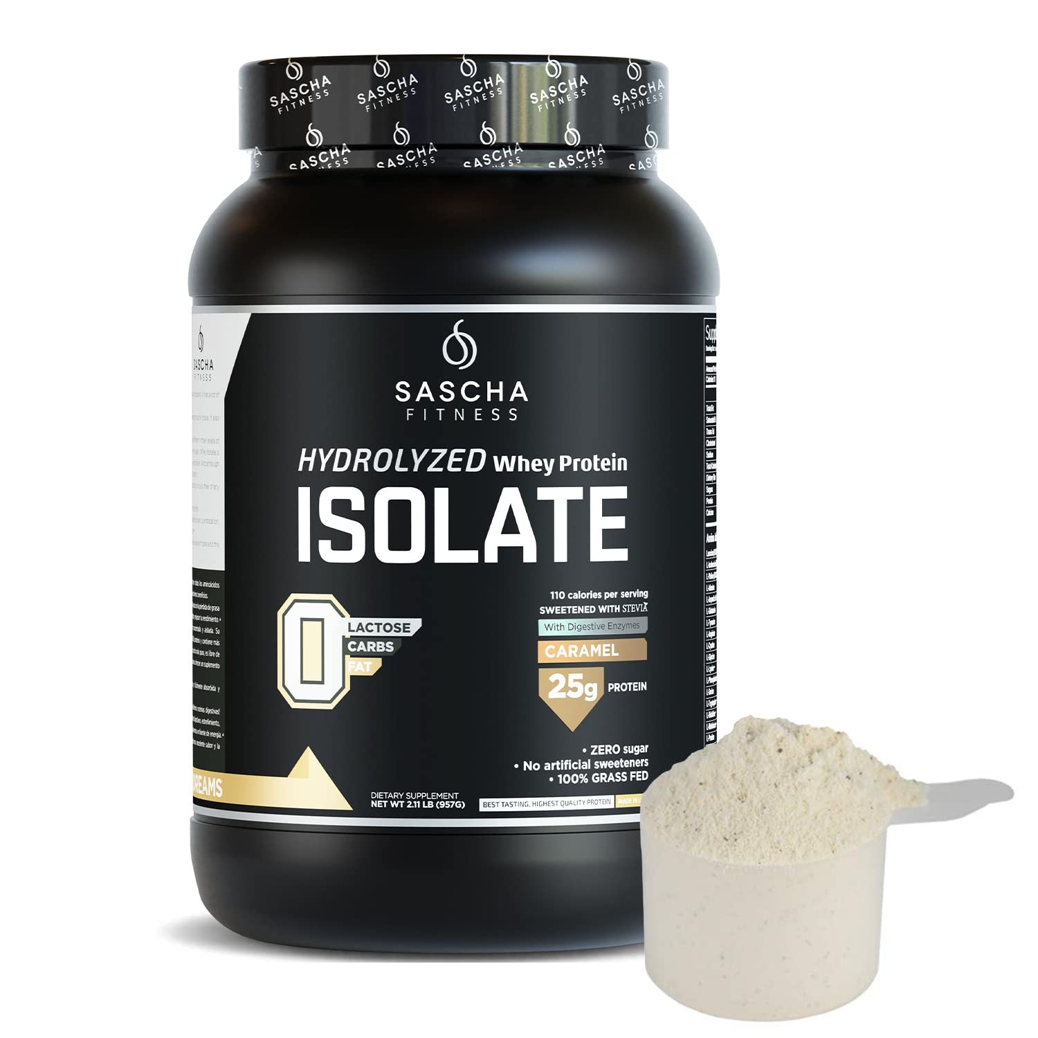 SASCHA FITNESS Hydrolyzed Whey Protein Isolate100% Grass-Fed 2.11 Pounds Cara…