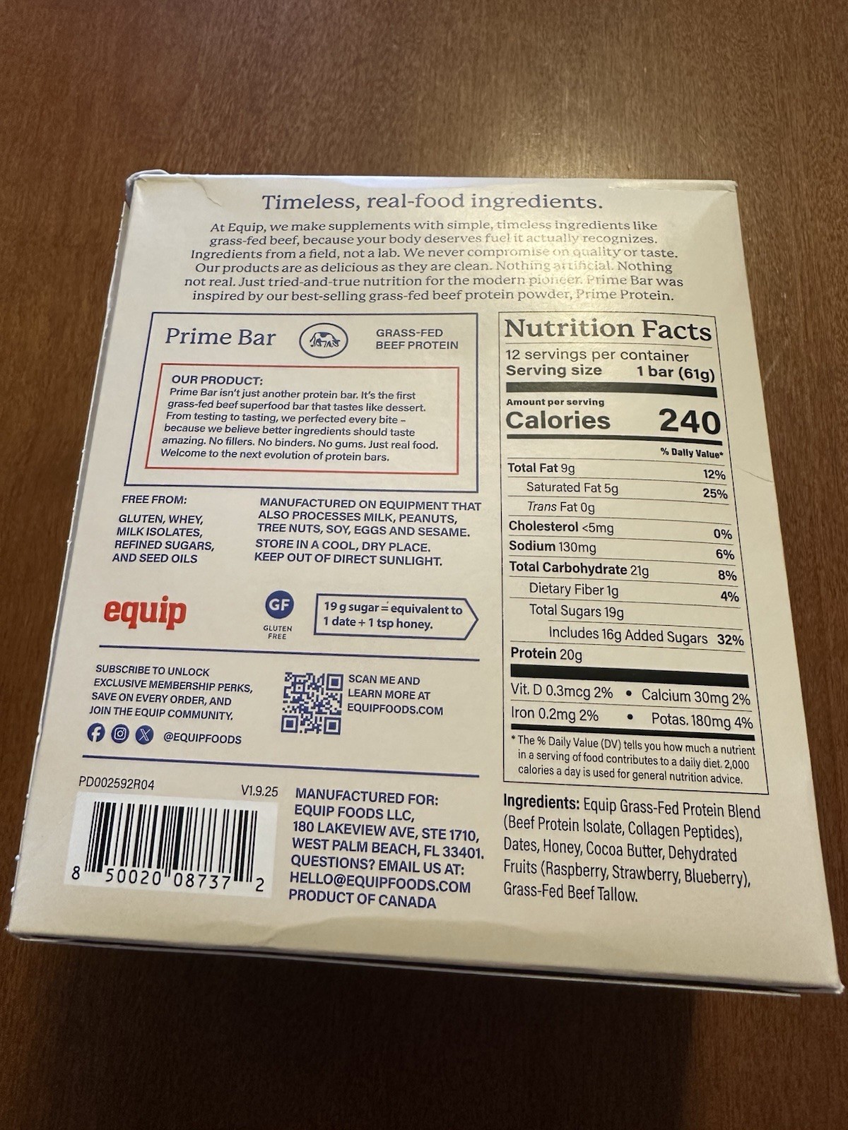 Equip Prime Bar Mixed Berry Protein Bars 12 Pack – Ships Next Business Day!