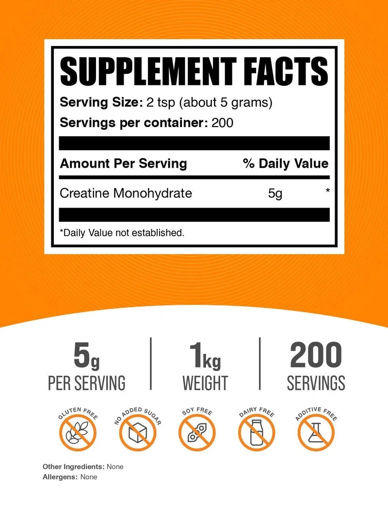 Bulksupplements Creatine Monohydrate Powder – Micronized, Pure Creatine, 1Kg (2.