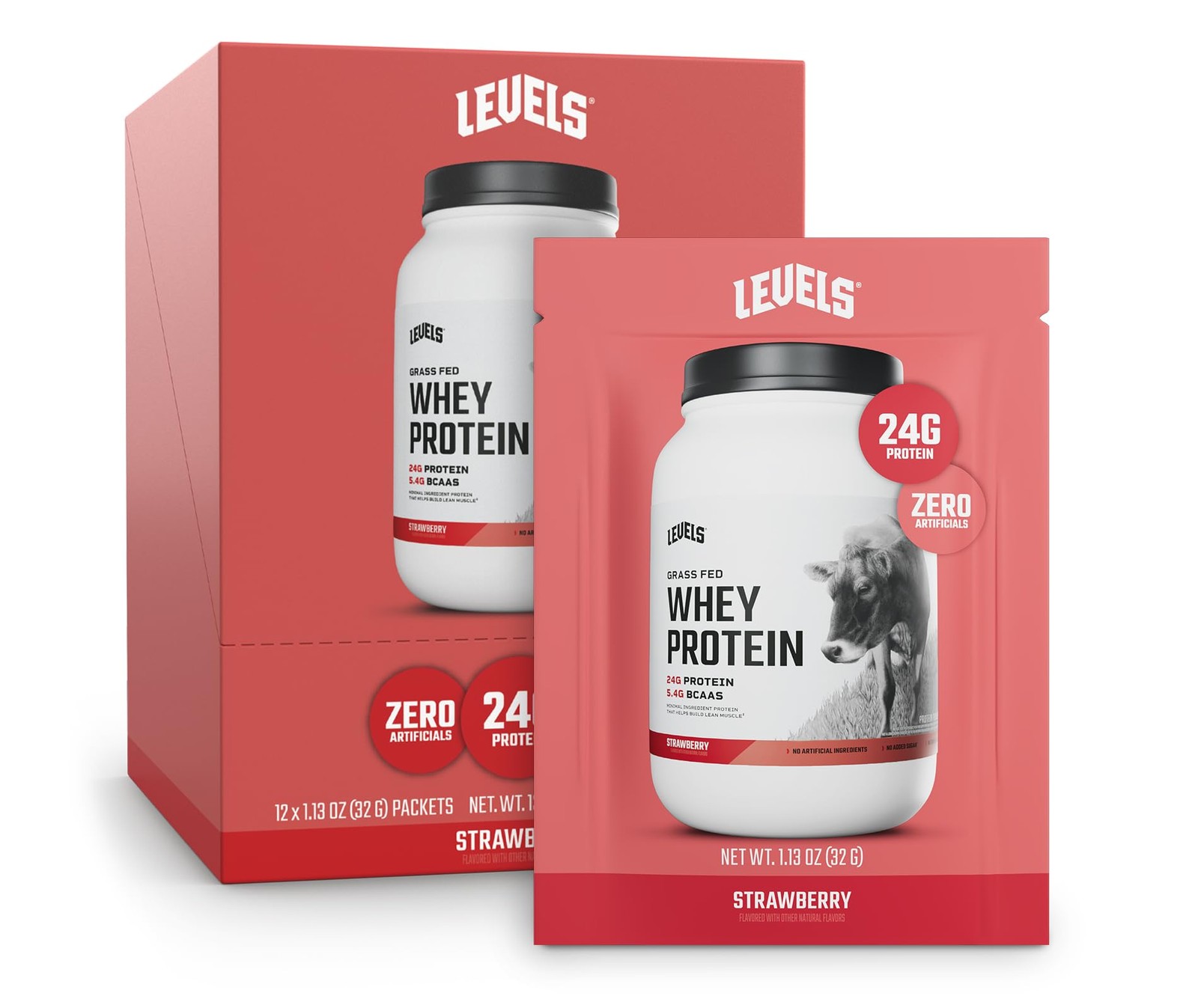 Levels Grass Fed Whey Protein Powder No Artificials 24G of Protein Strawberry…