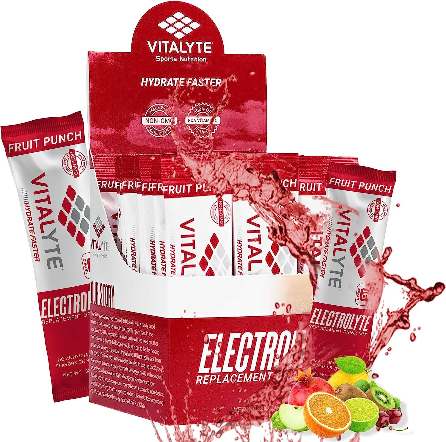 Vitalyte Electrolyte Stick Pack 25 Count Box – Fruit Punch SHIPS FAST!