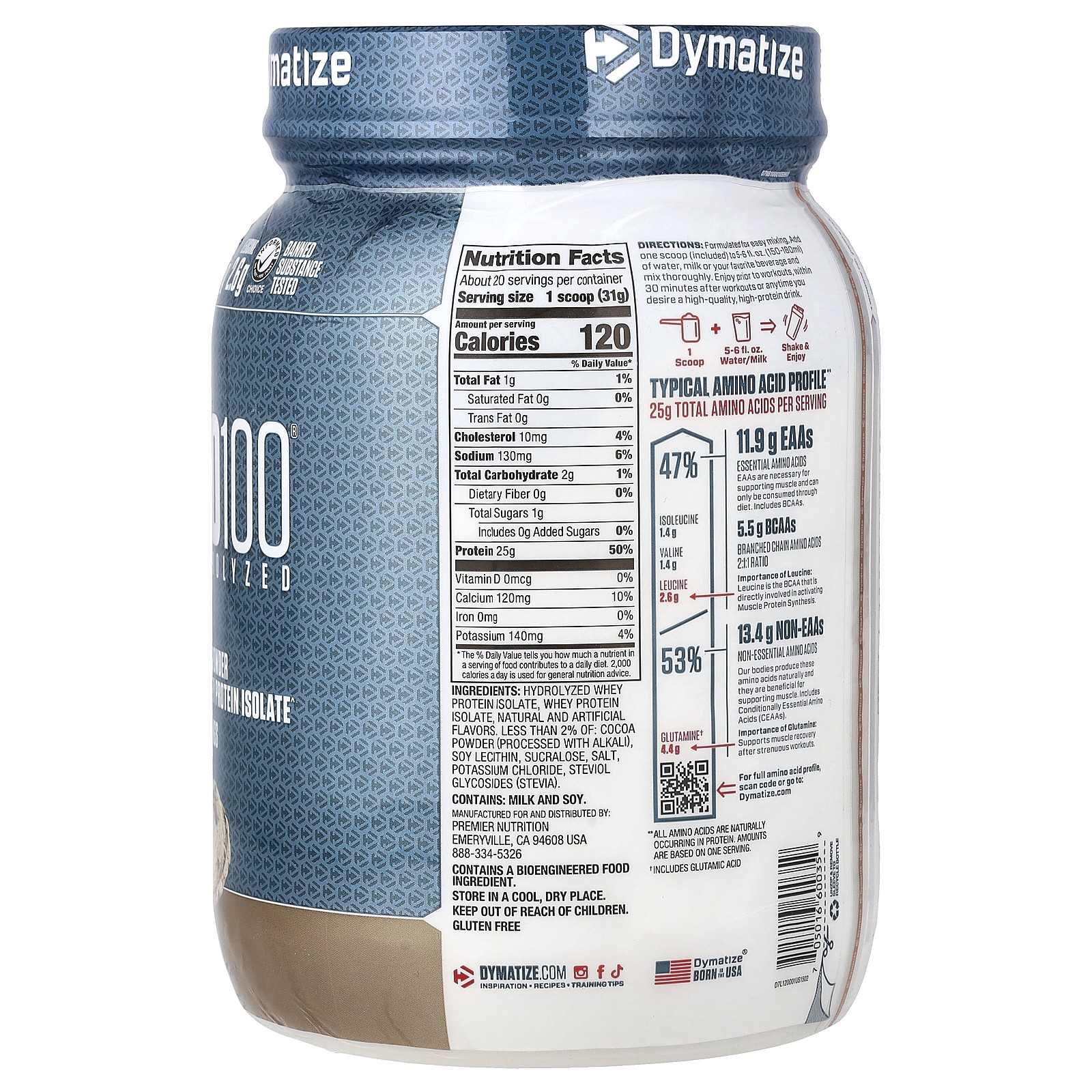 ISO100® Hydrolyzed, 100% Whey Protein Isolate, Cookies & Cream, 1.36 lb (620 g)