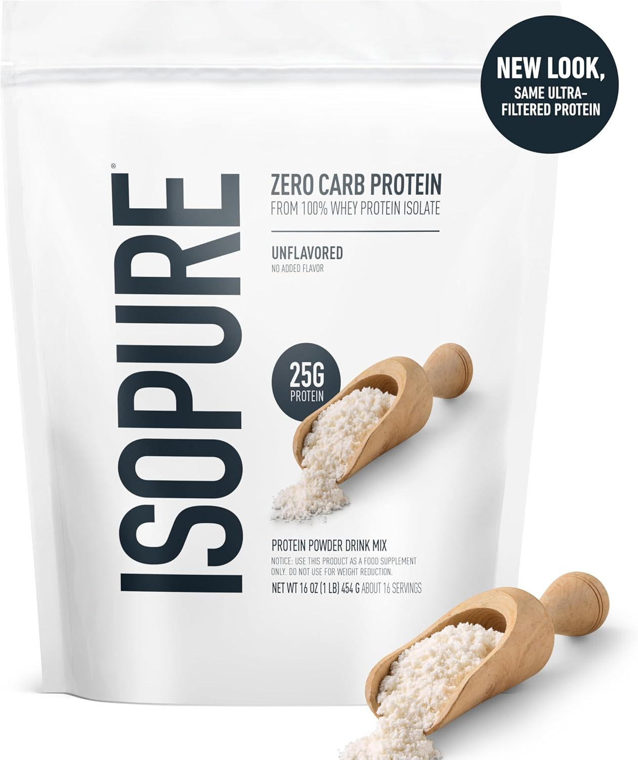 Zero Carb 100% Pure Whey Isolate Protein Powder, Gluten Free, with Vitamins, Unf