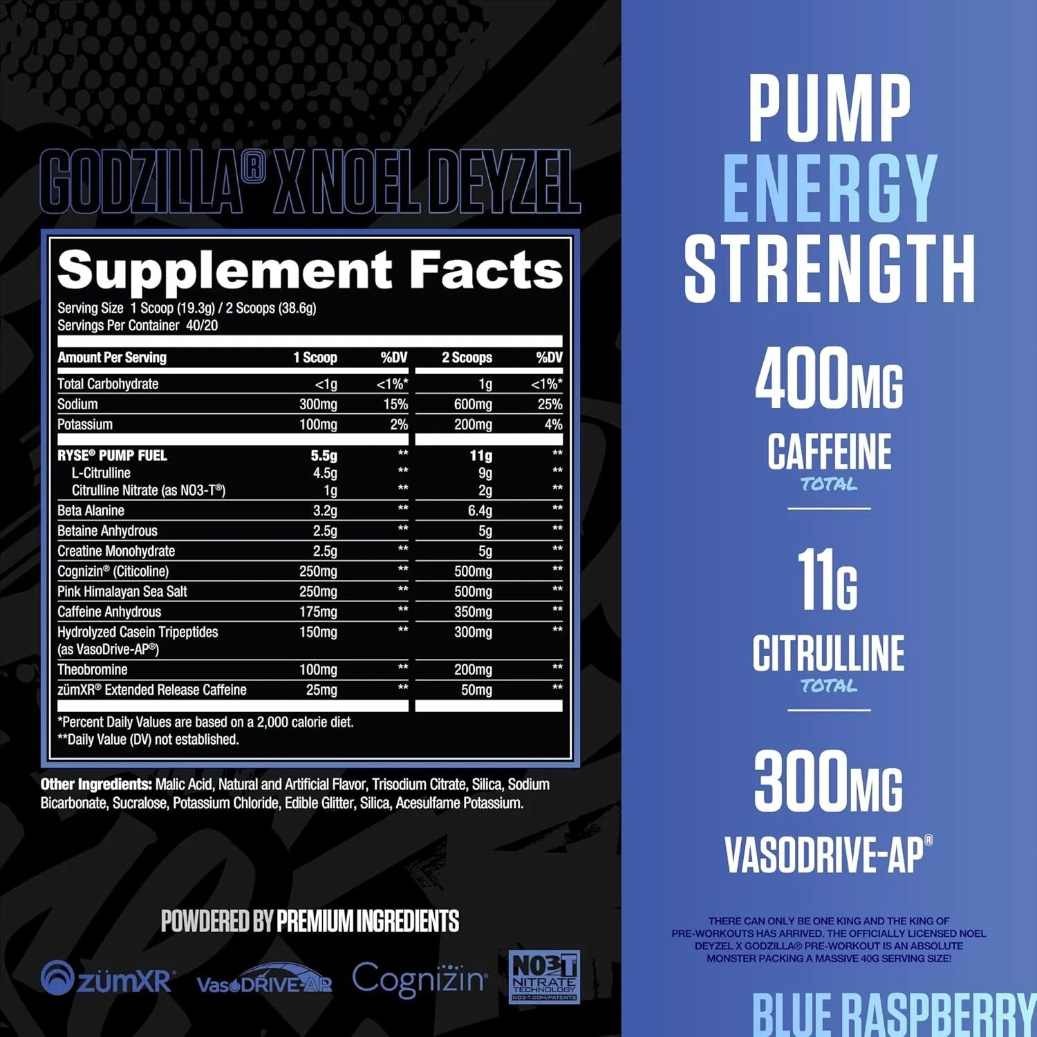 RYSE Godzilla Pre-Workout, Blue Raspberry 772g
