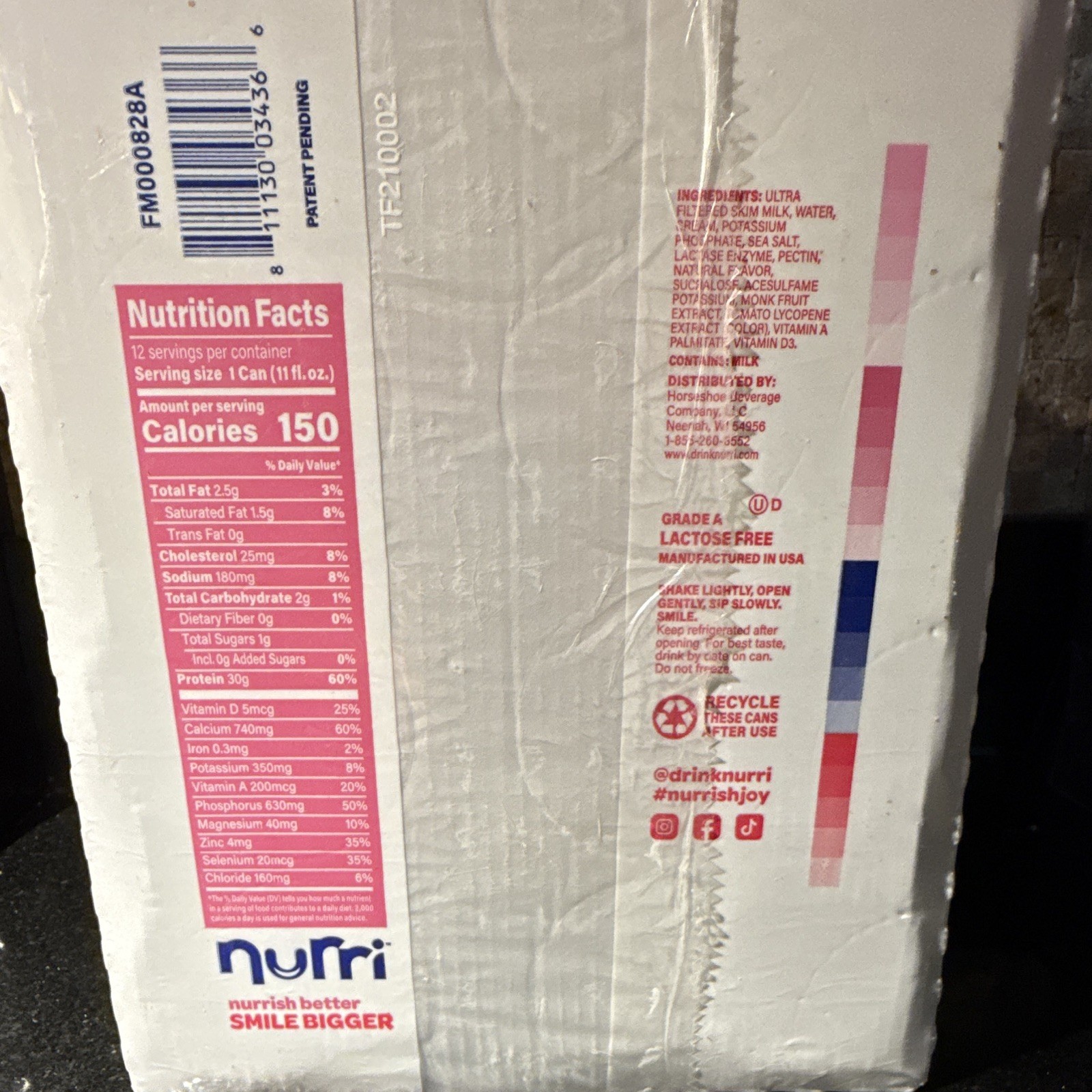 Nurri Ultra-Filtered Strawberryk Milkshake Shake 30g Protein 12-Pack 11 fl oz