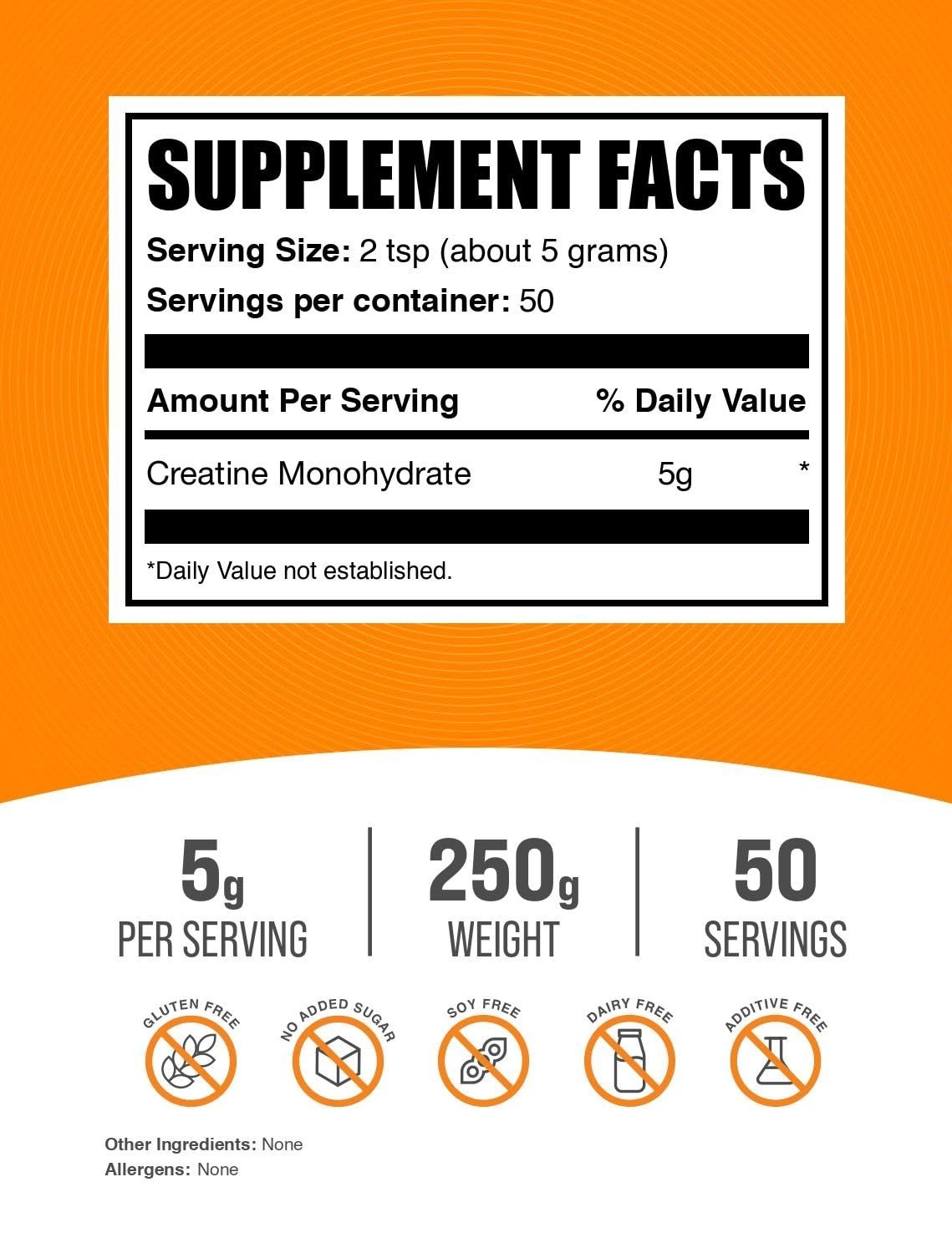 Micronized Creatine Monohydrate Powder – Unflavored, Gluten Free, 5g per Serving