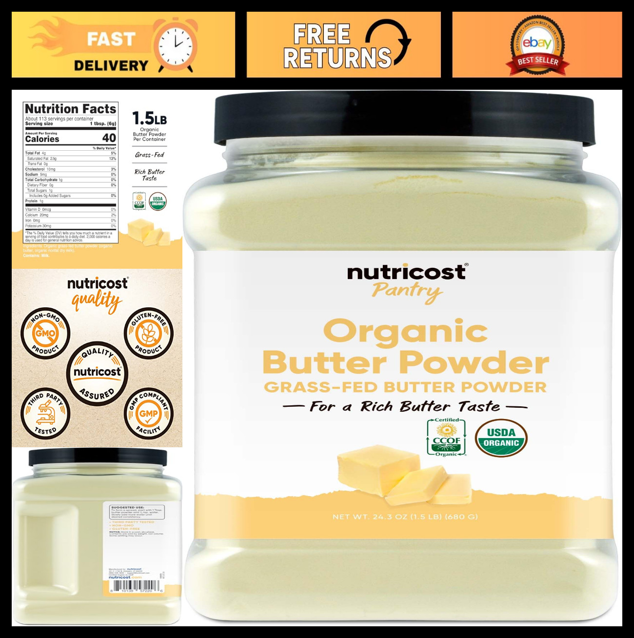Organic Grass-Fed Butter Powder 1.5 LB – Non-GMO, Gluten-Free, Dairy Alternative