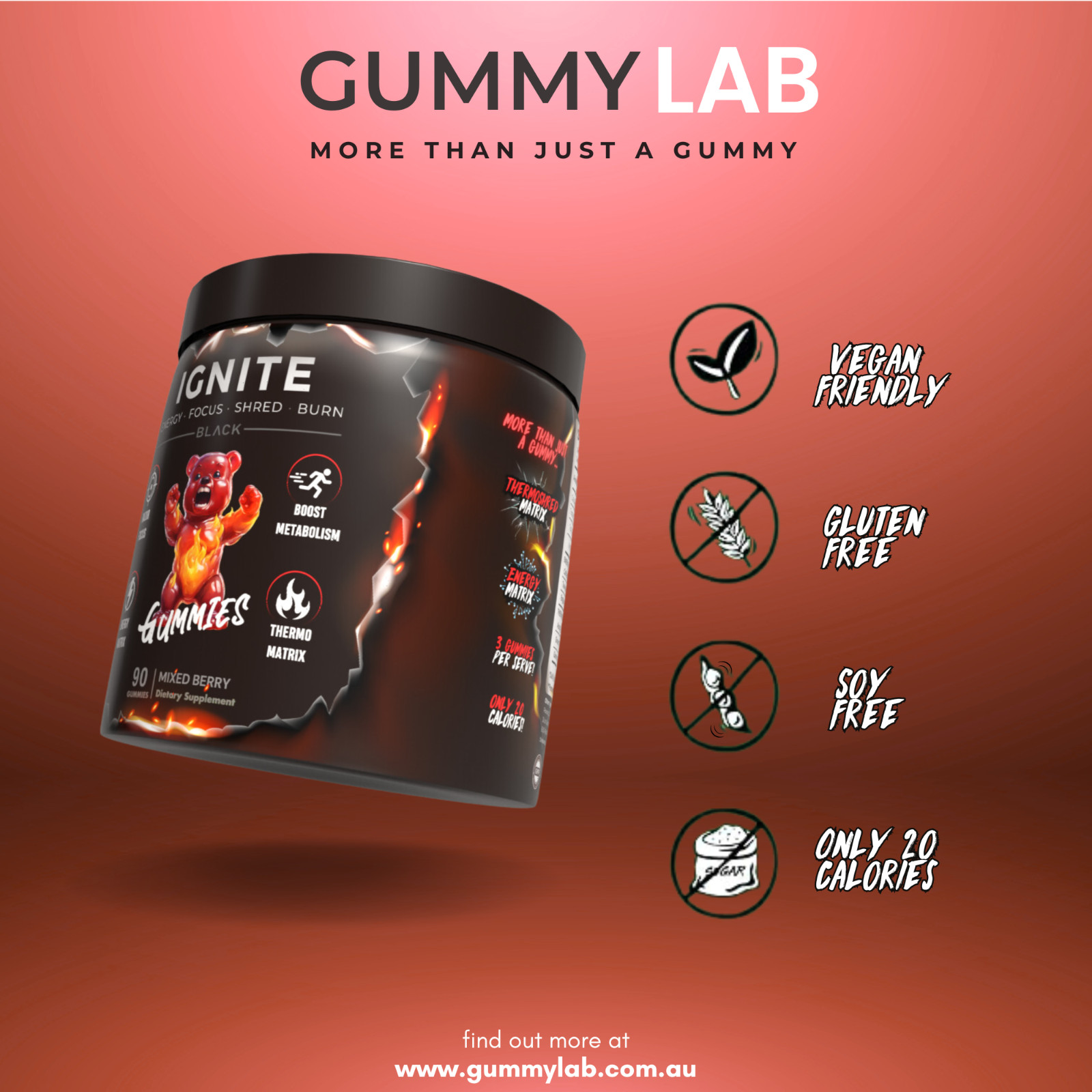 Ignite OxyShred Gummies Stim Fat Burner | Focus, Energy, Shred by The Gummy Lab