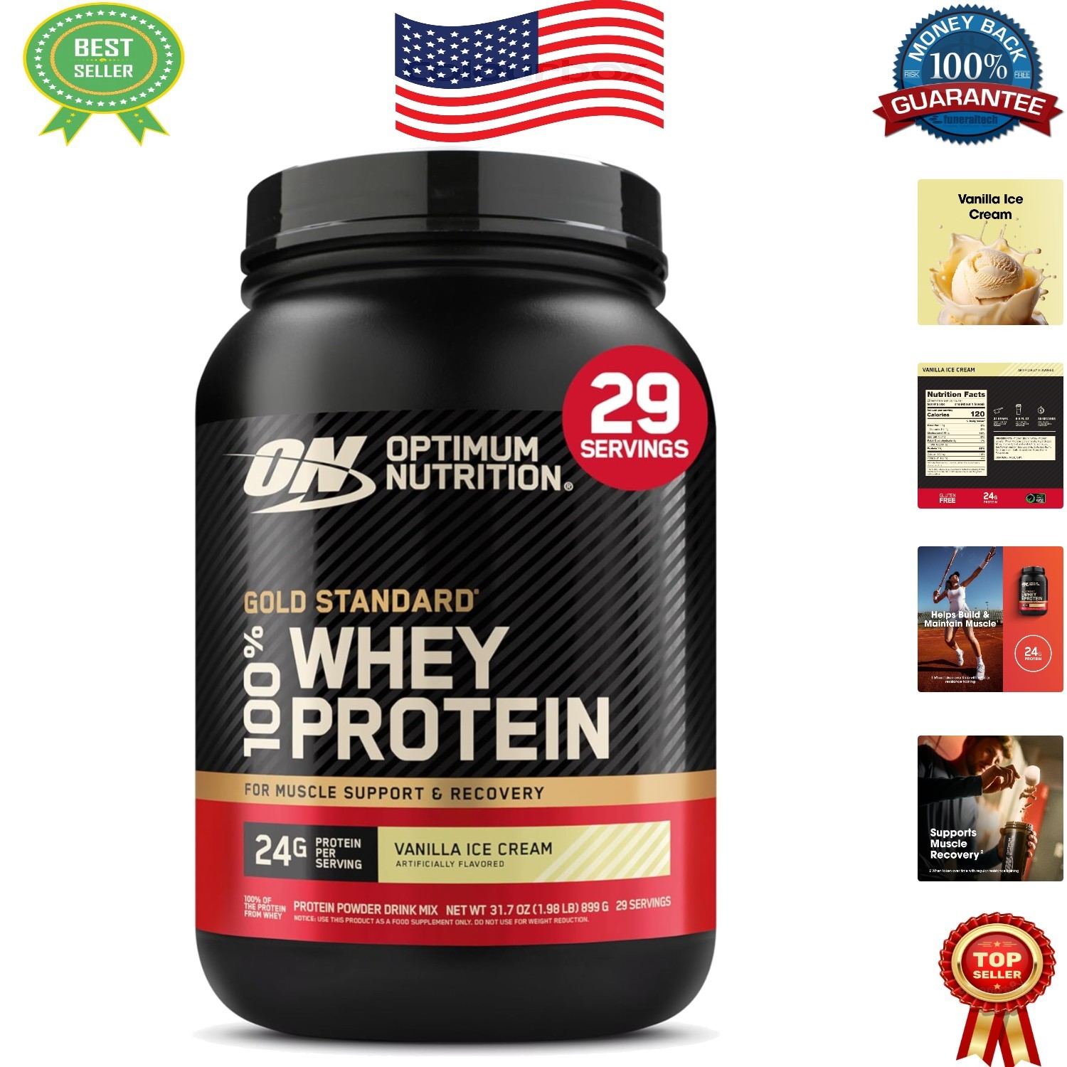 2 lb Gluten Free Whey Protein Powder – Gold Standard Vanilla Ice Cream Flavor