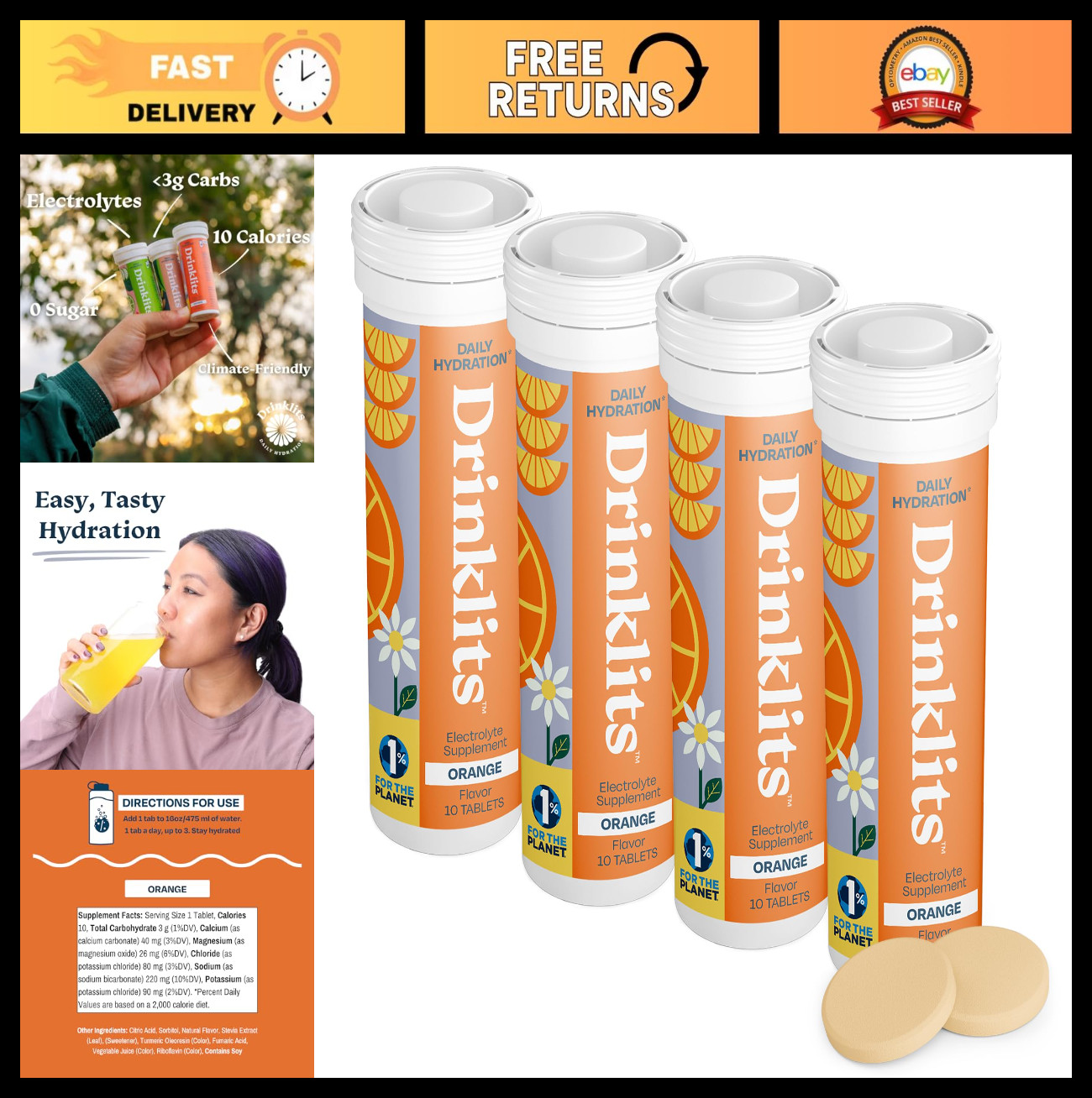 Electrolyte Hydration Tablets Bundle – 4 Tubes, 0g Sugar, Natural Sports Drink,