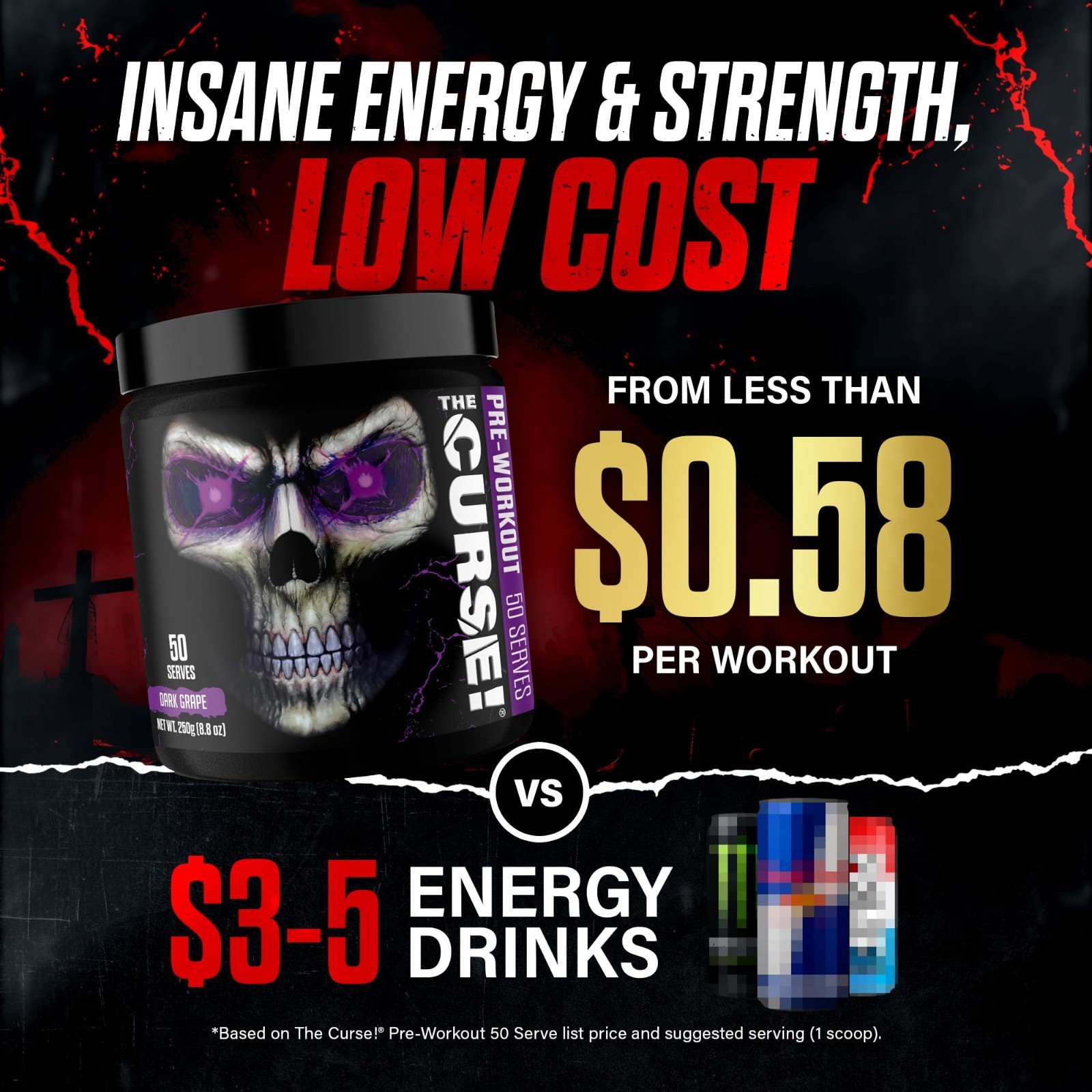Pre Workout Powder with Creatine & Caffeine, Dark Grape Flavor, 50 Servings – Bo