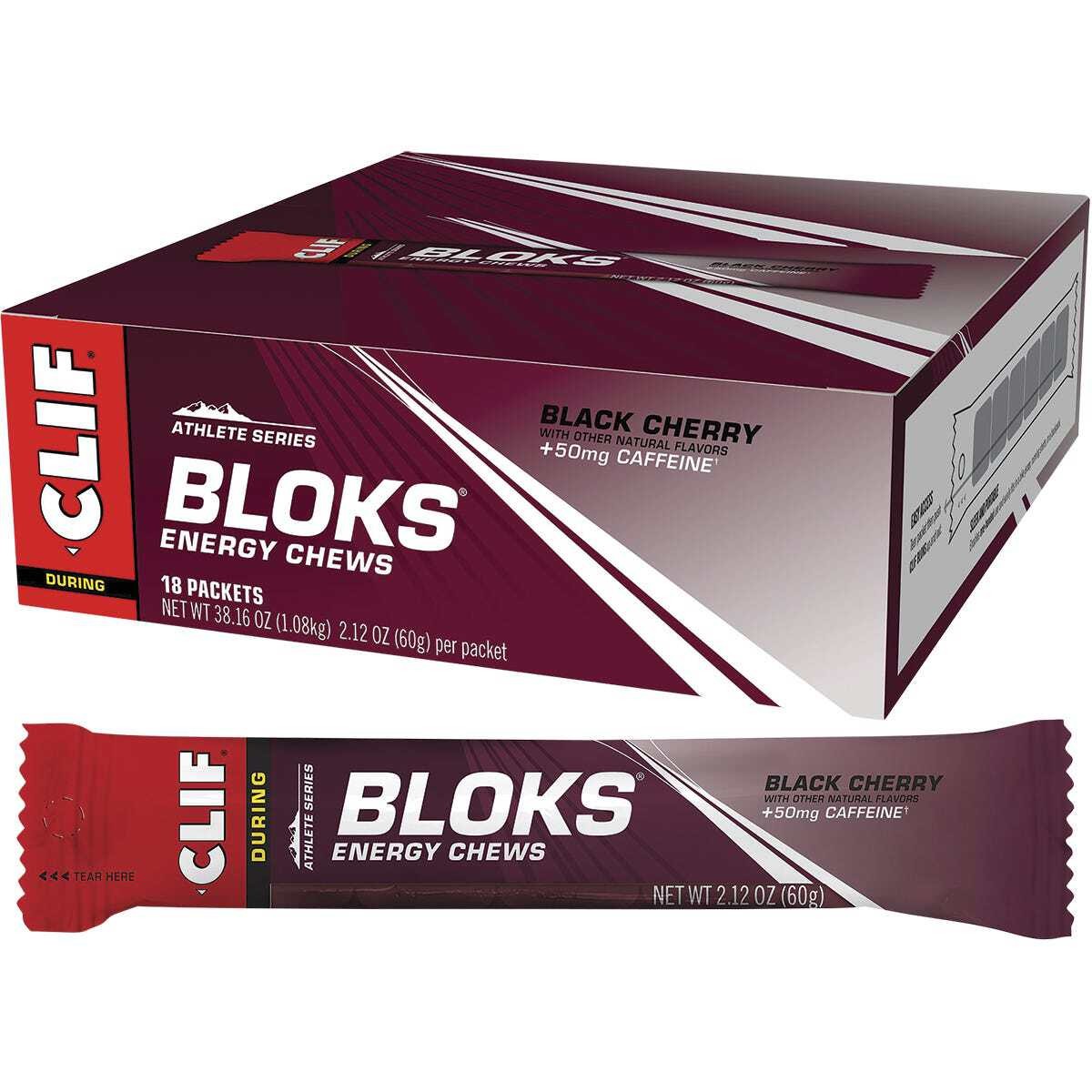 CLIF Bloks Energy Chews Black Cherry 50mg Caffeine 60g (Pack of 18)