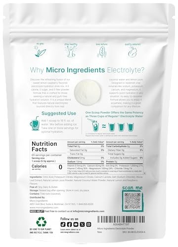 Hydration Electrolyte Powder 1lb, Lemon Raspberry, High Potassium, Keto, Non-GMO